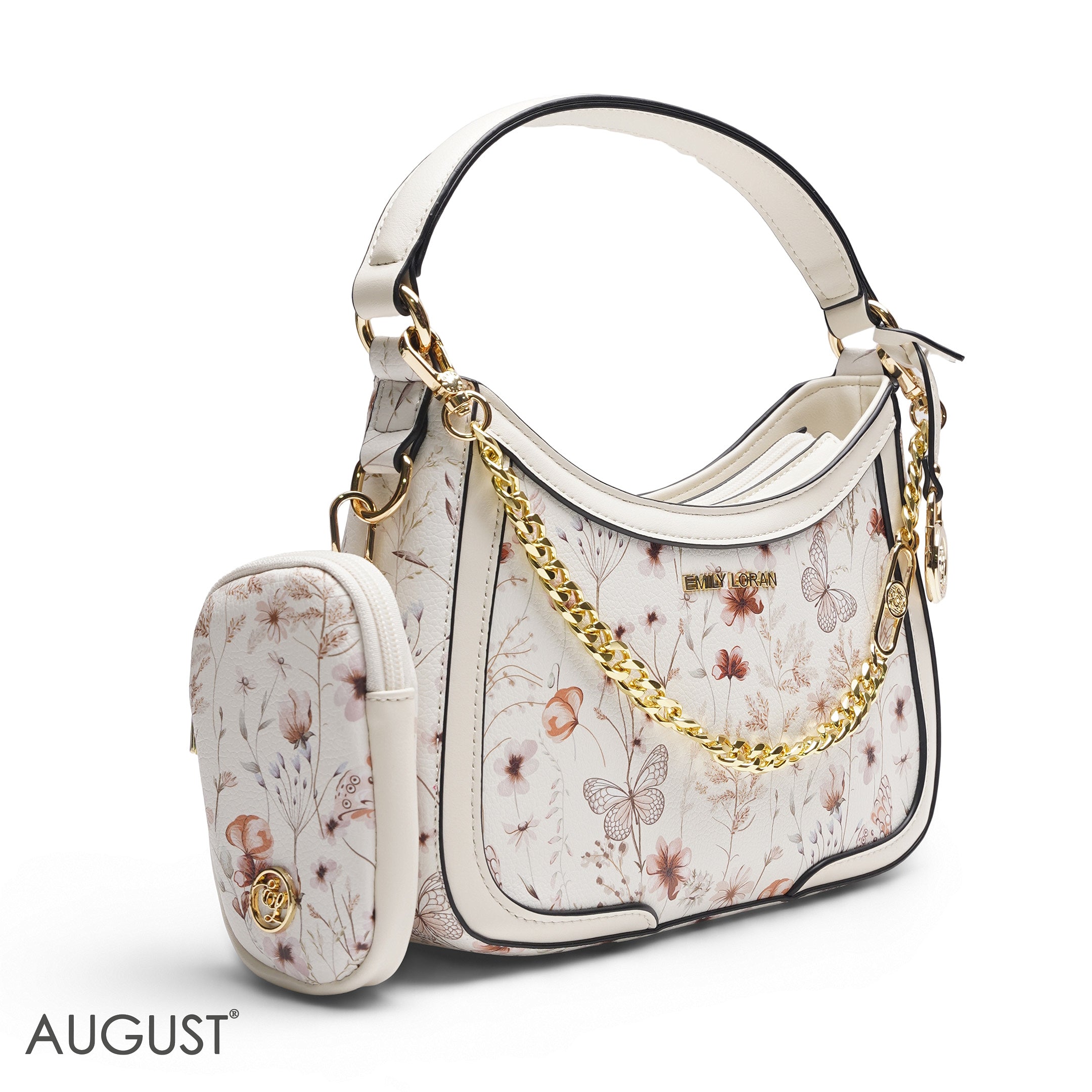 WHITE AUTUMN FLORAL HOBO BAG WITH SIDE POUCH