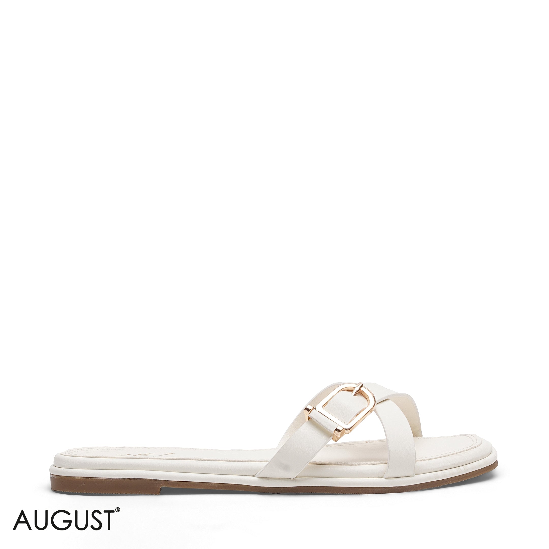 WHITE SLIM CROSS STRAP
BUCKLE SLIPPERS
