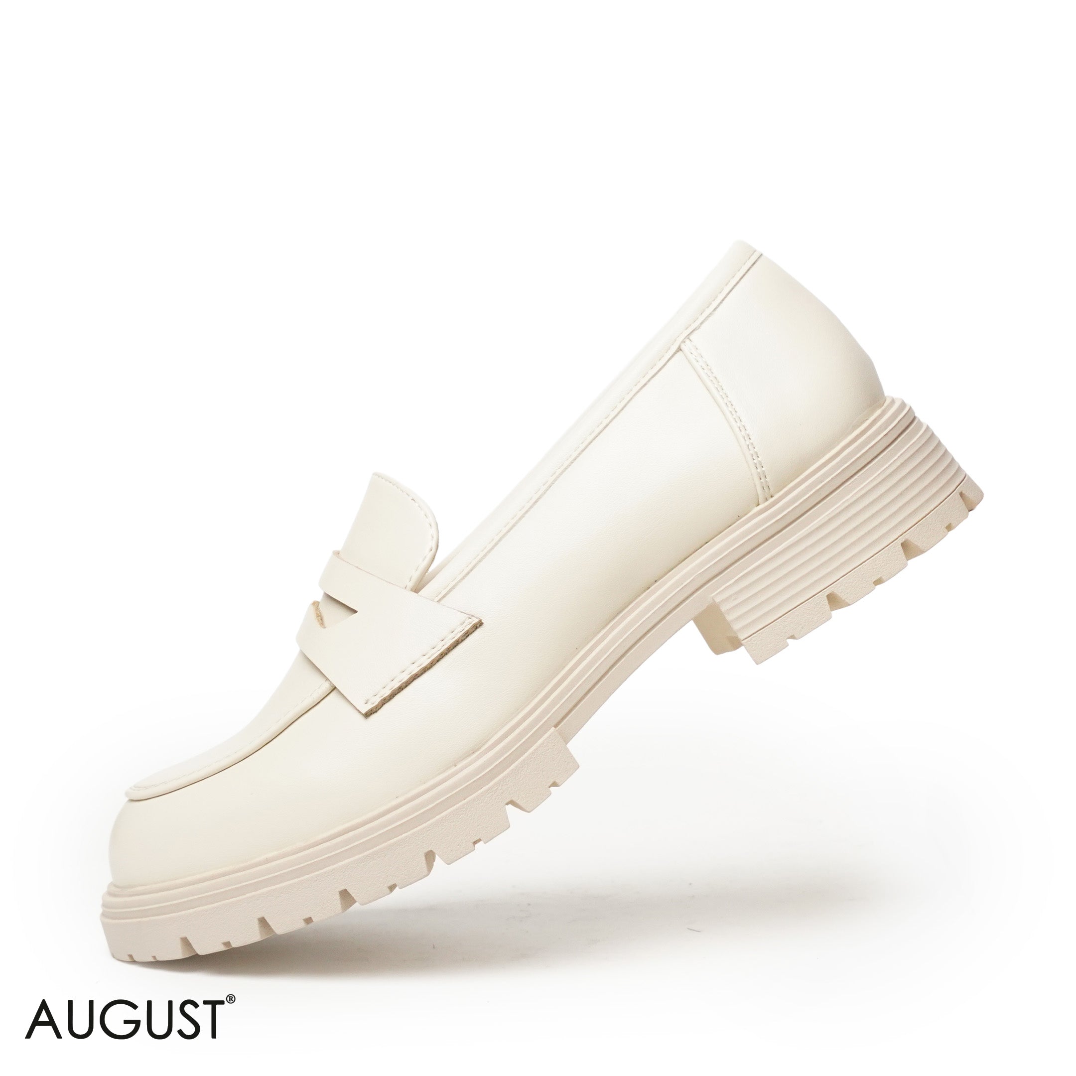CREAM LEATHER LOAFERS WITH CHUNKY SOLE