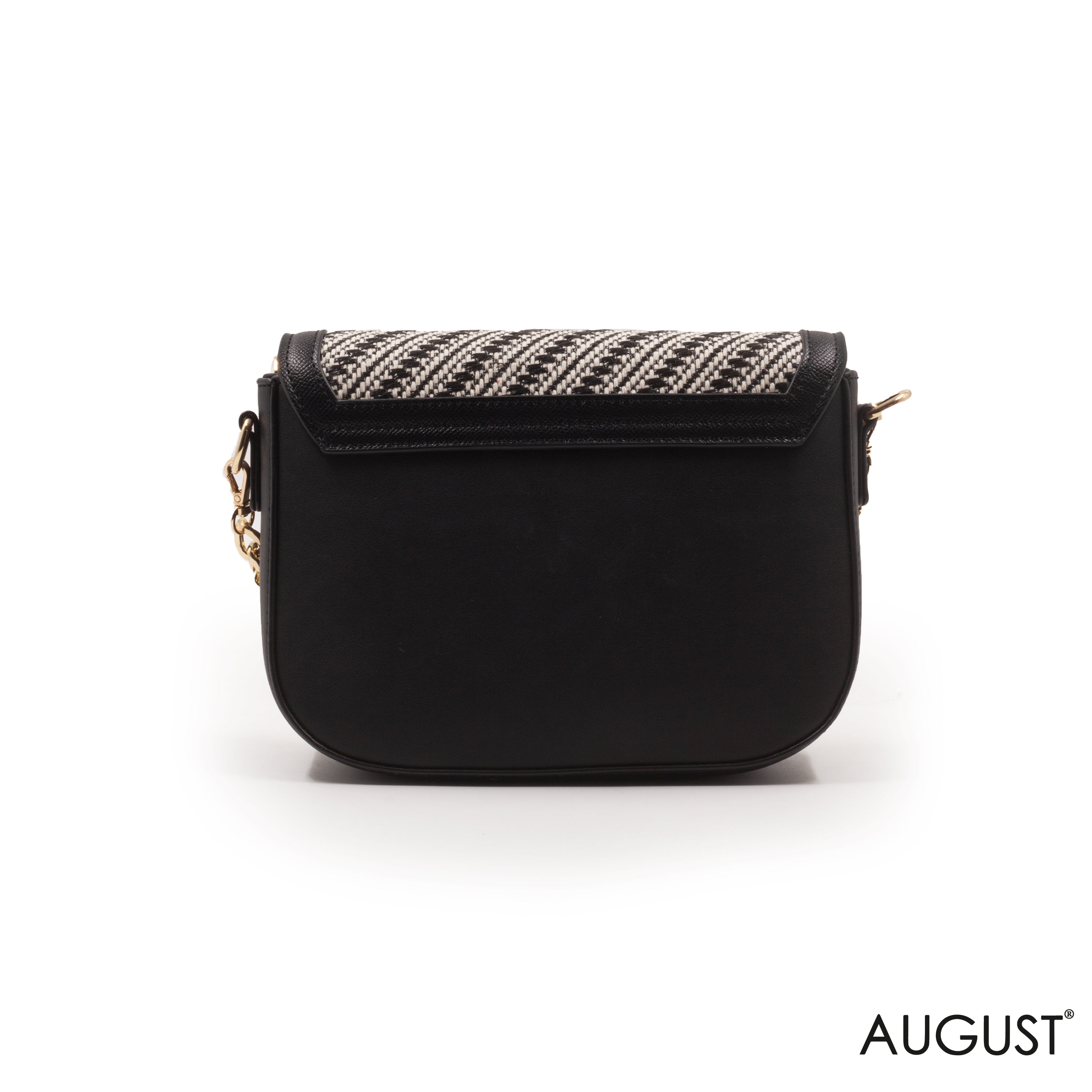 BLACK WOVEN FABRIC CROSSBODY BAG WITH METAL CHAIN-SMALL