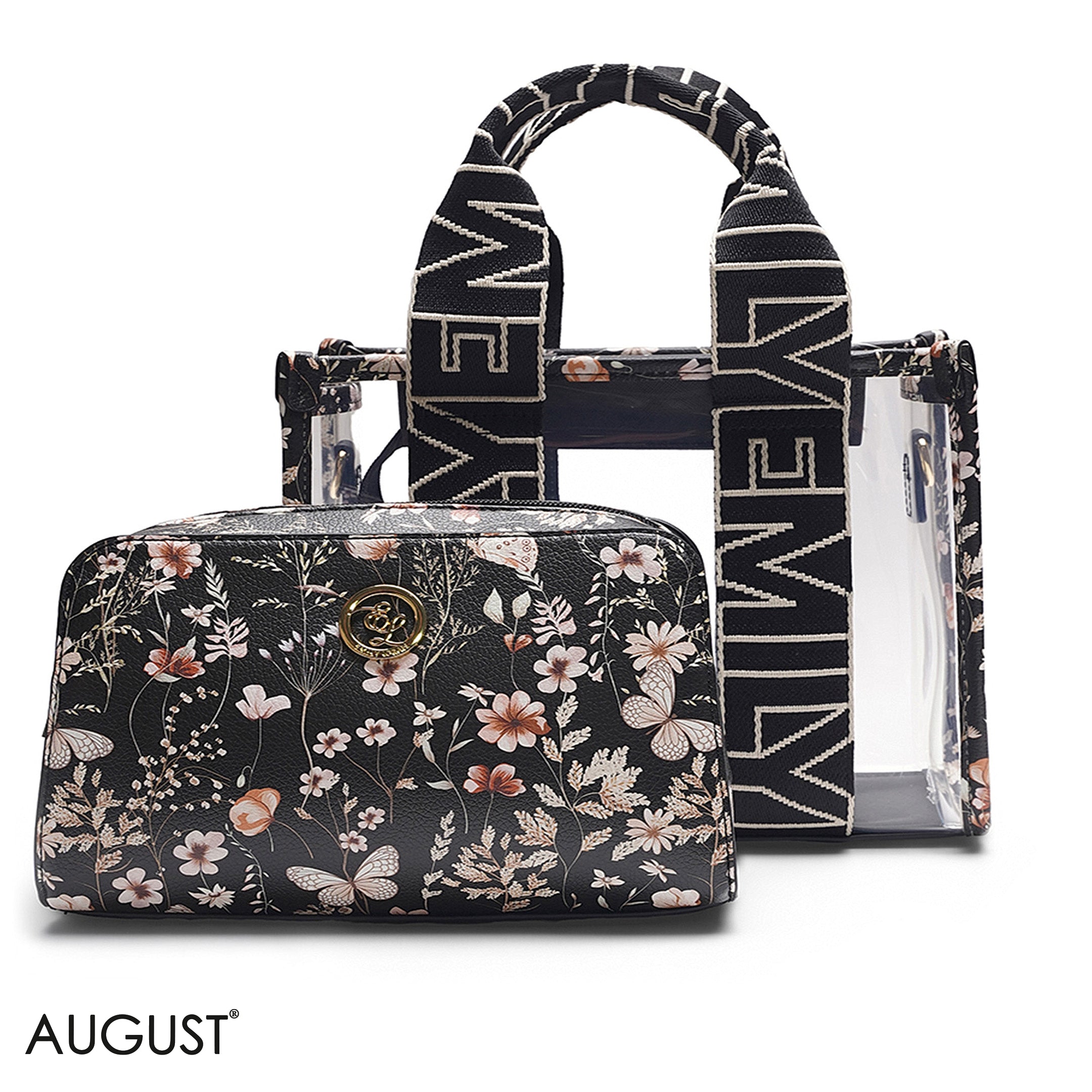 BLACK TRANSPARENT BAG WITH SOLID INNER POUCH-LARGE