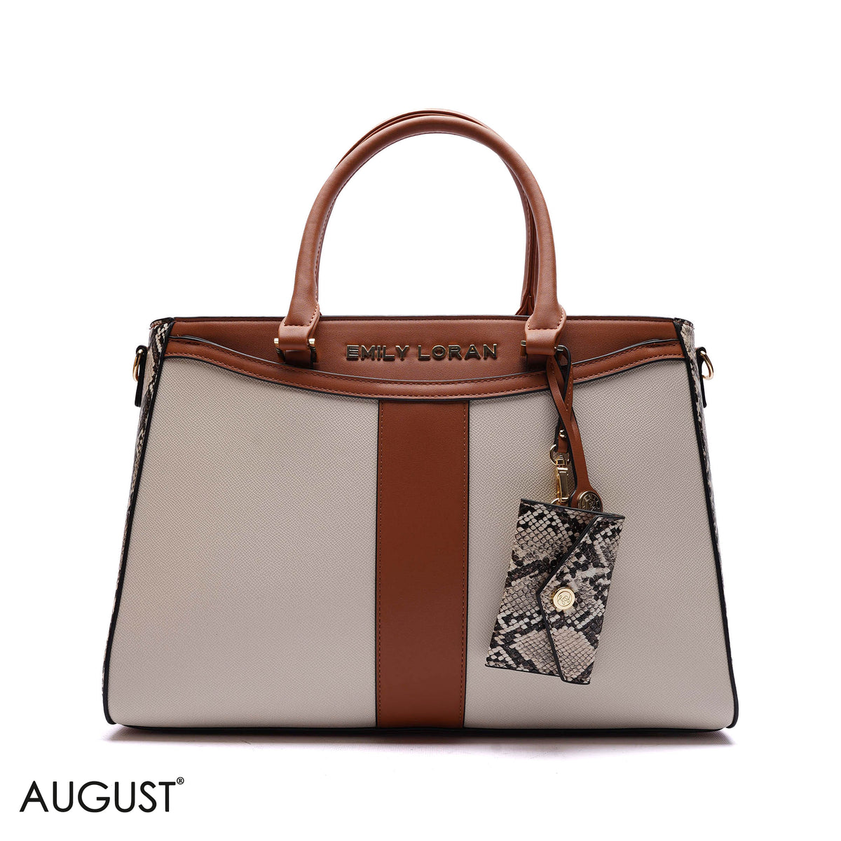 STRUCTURED PANEL TOTE BAG WITH SNAKESKIN TAG