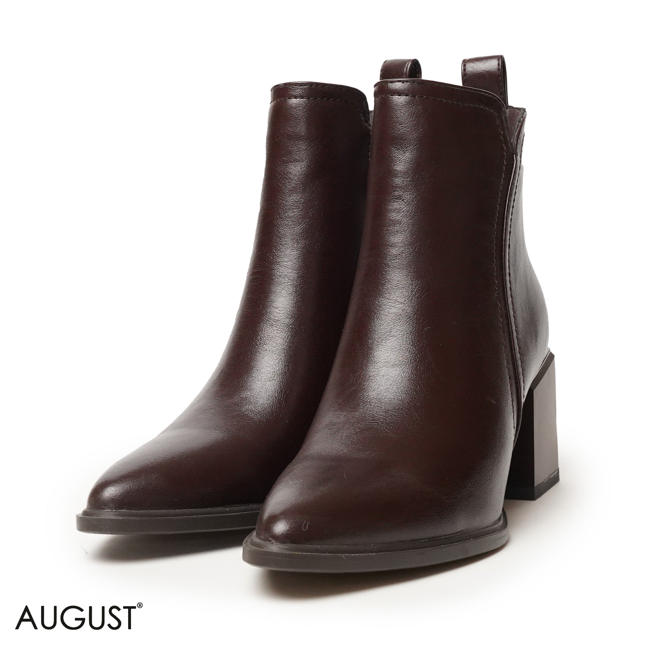 BROWN LEATHER HEELED BOOTS WITH SIDE ZIPPER