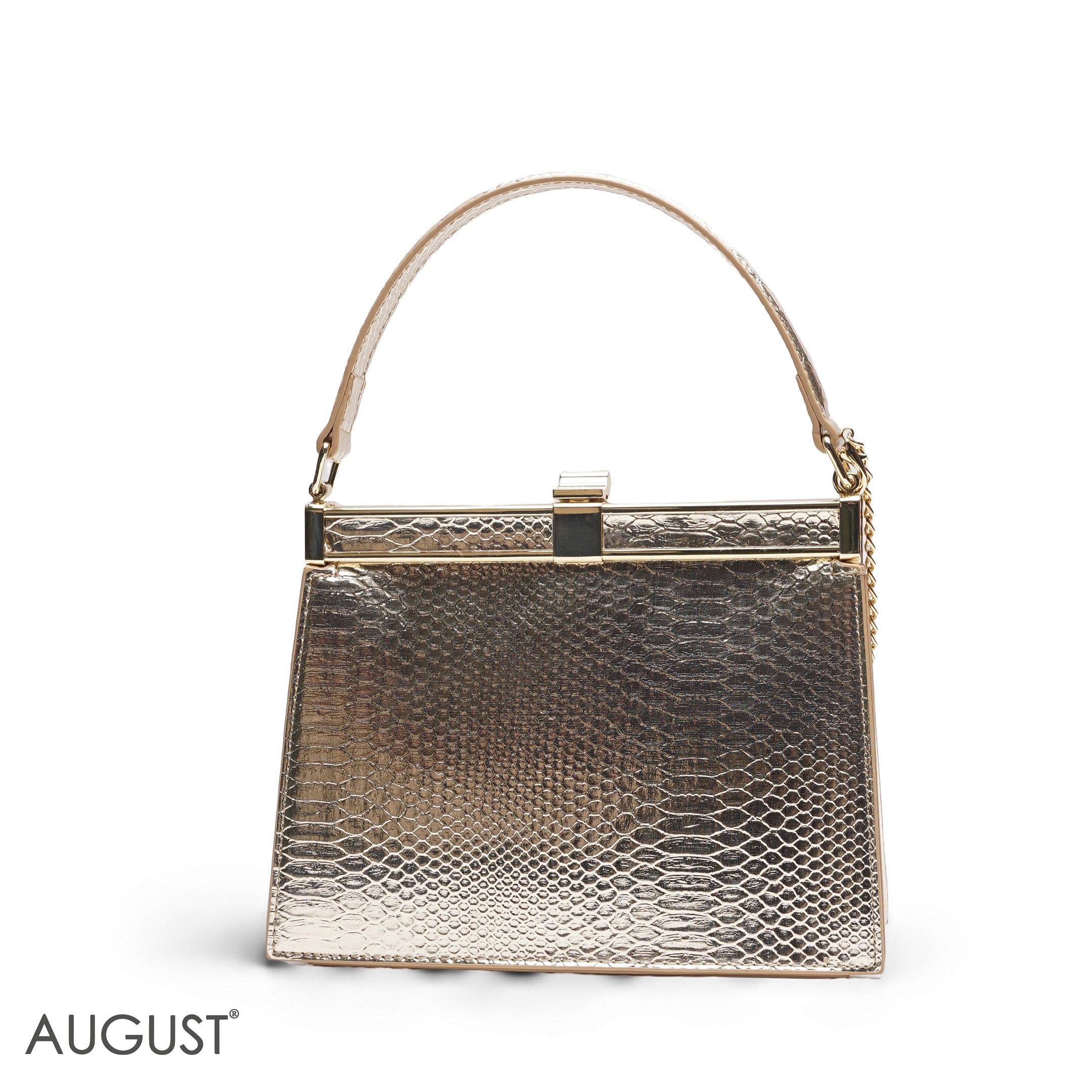 EMILY METALLIC GOLD SNAKESKIN FRAME BAG WITH MINI POUCH - MED