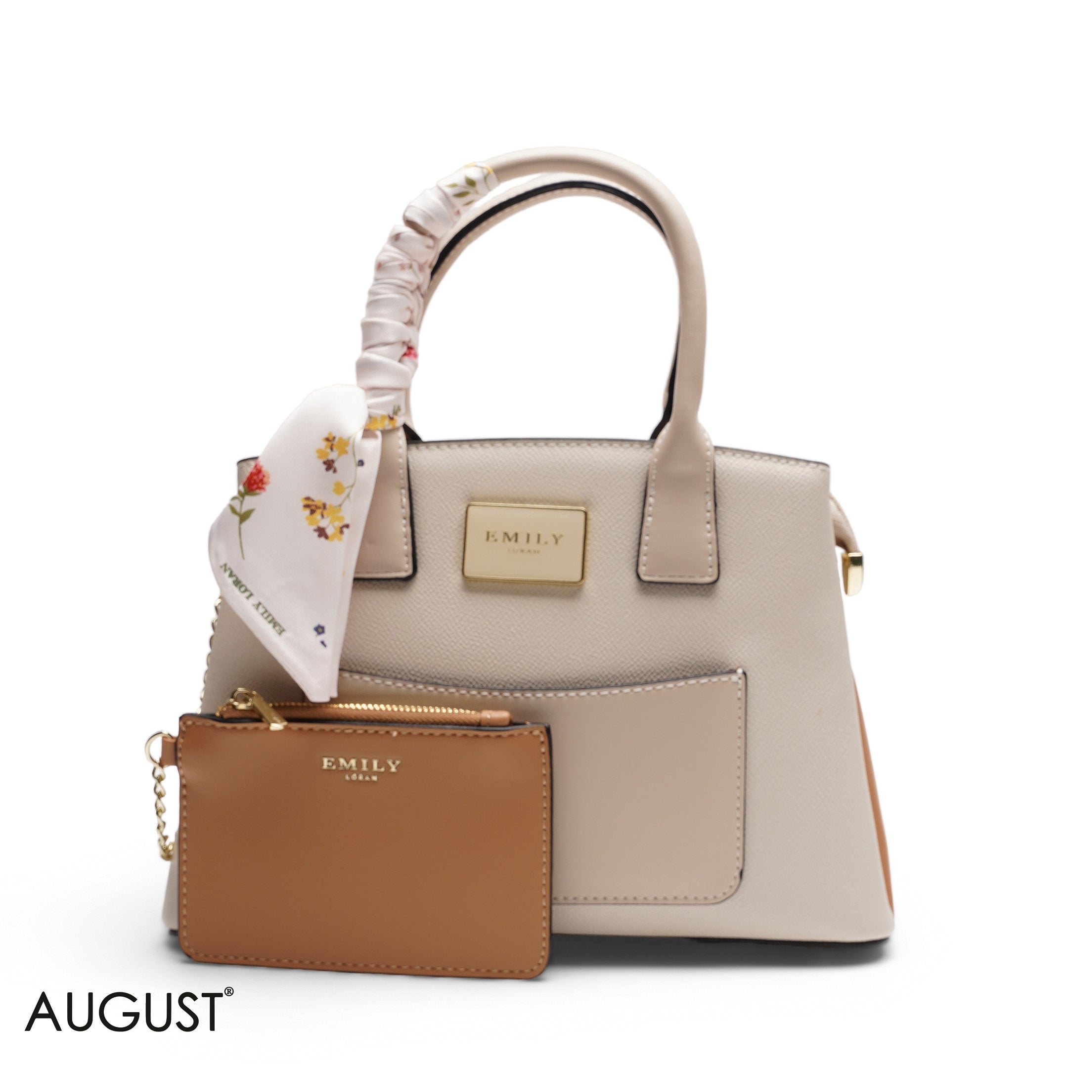 CHIC SATCHEL WITH POUCH AND SIGNATURE SCARF BAG