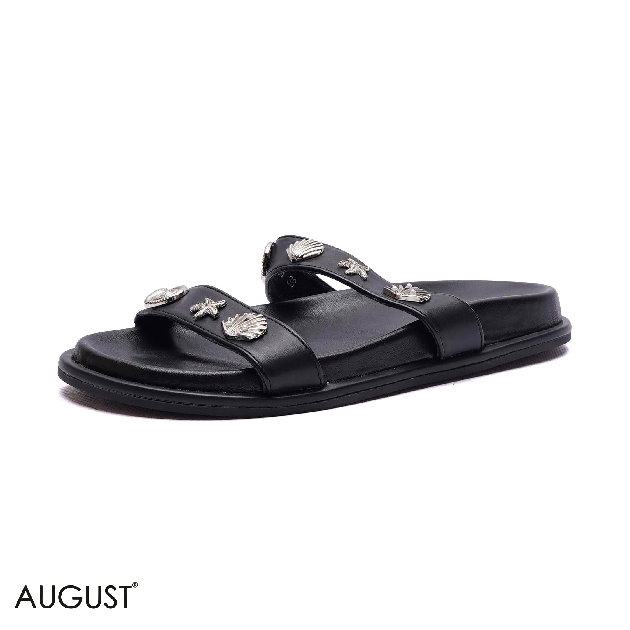 ELEGANT SEASHELL EMBELLISHED DOUBLE-STRAP SLIPPER