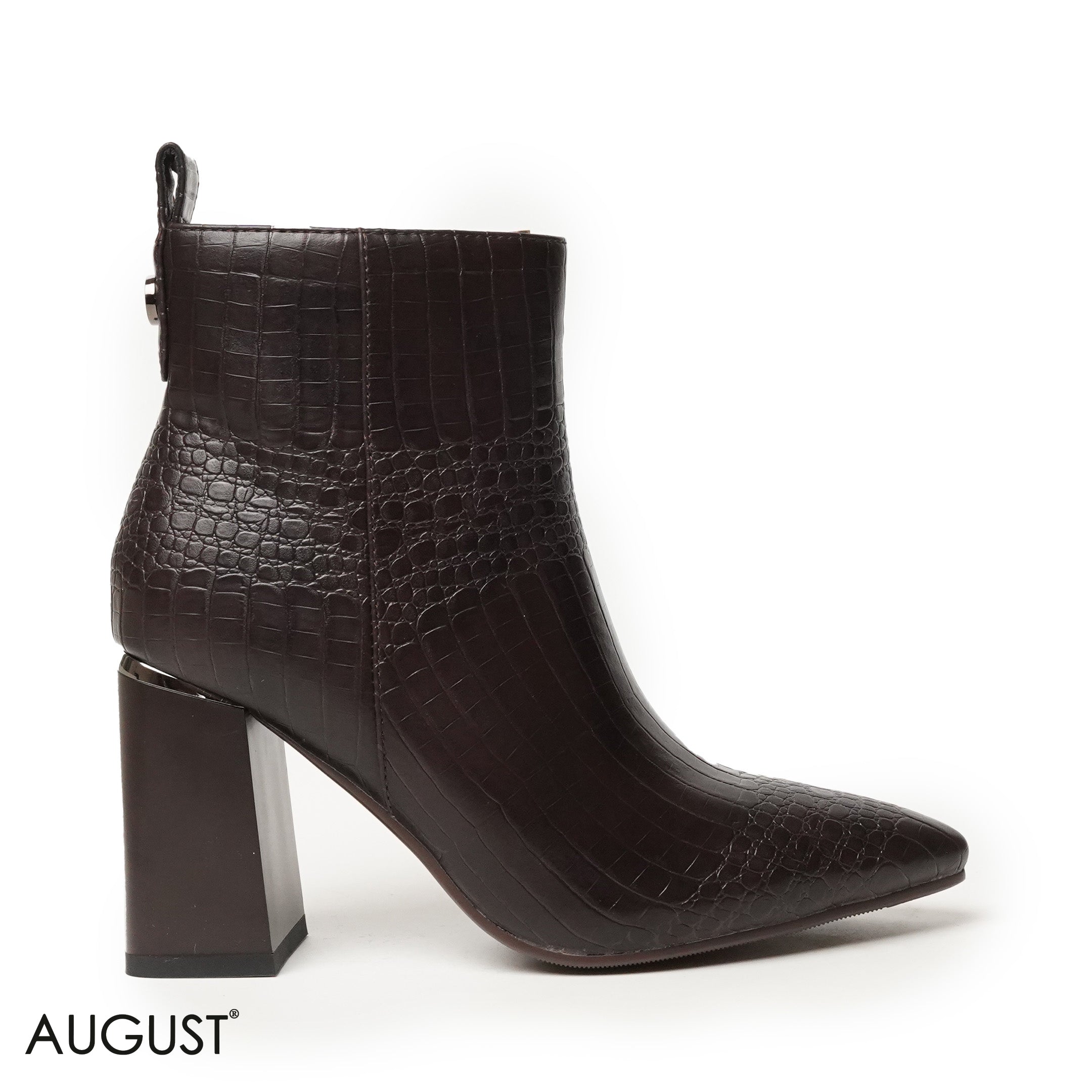 SMOOTH LEATHER HEELED ANKLE BOOTS WITH CROCODILE TOUCH