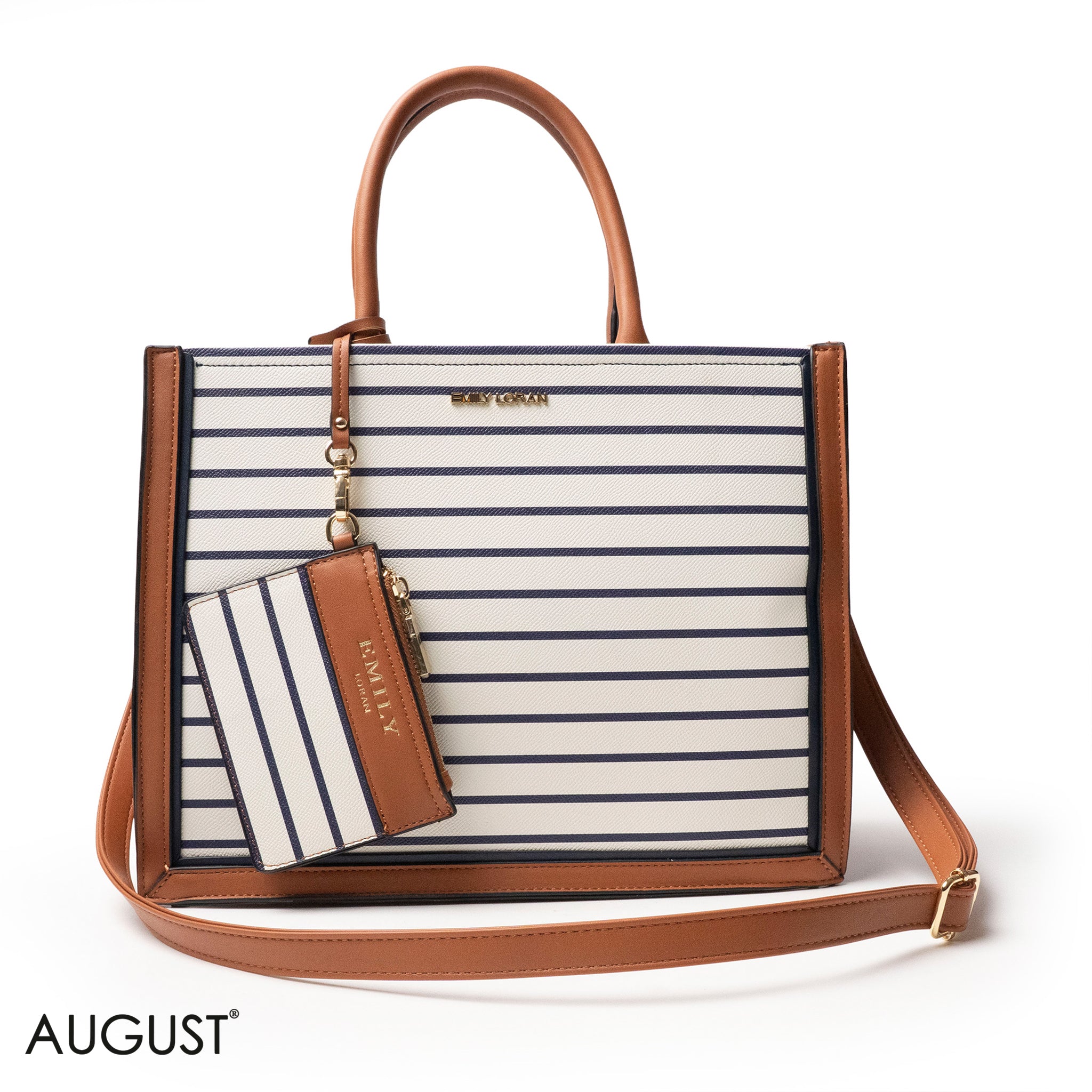 LEATHER HANDBAG WITH STRIPED NAVY DETAIL TOUCH - LARGE