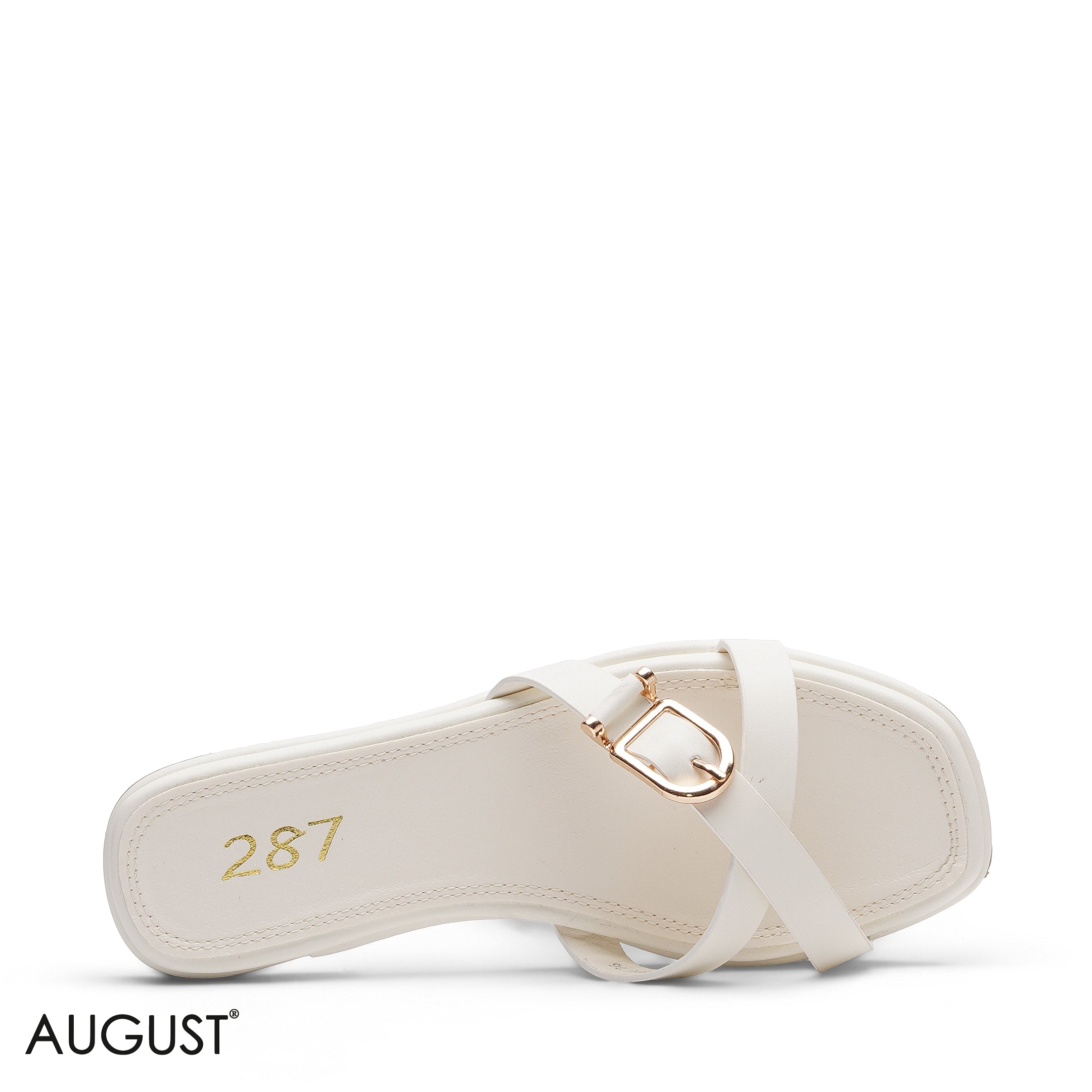 WHITE SLIM CROSS STRAP
BUCKLE SLIPPERS