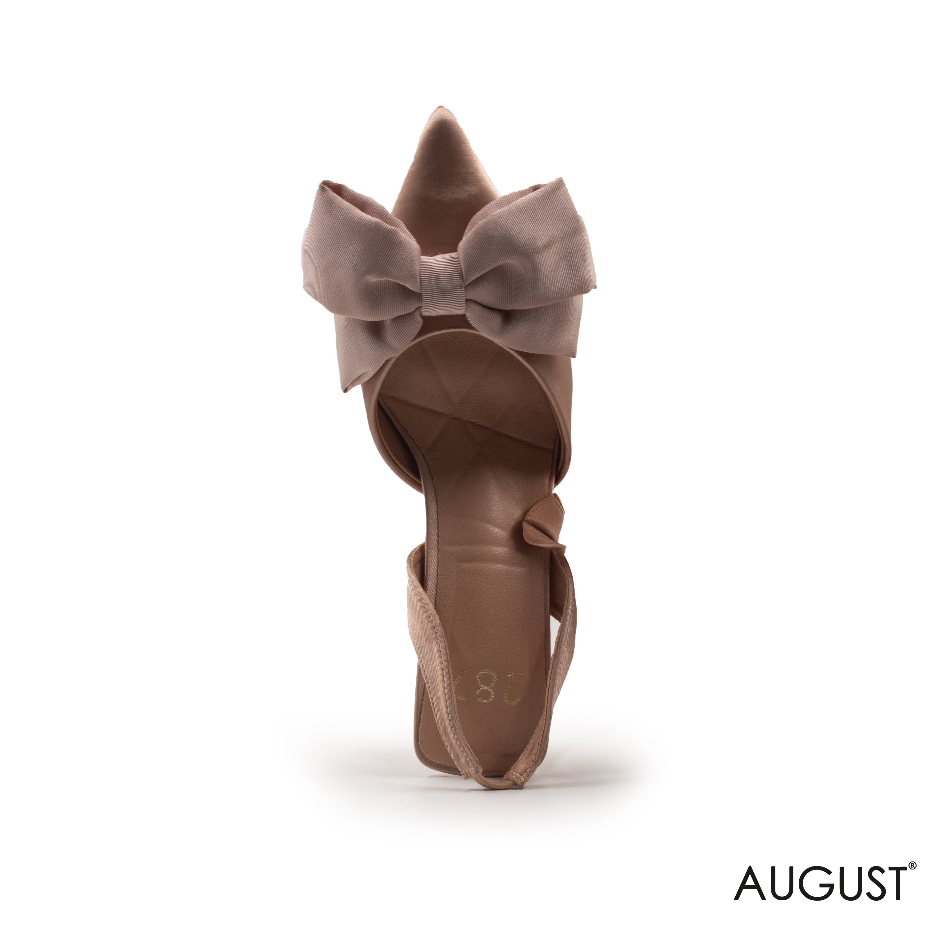 NUDE SATIN MED-HEEL SHOES WITH BOW