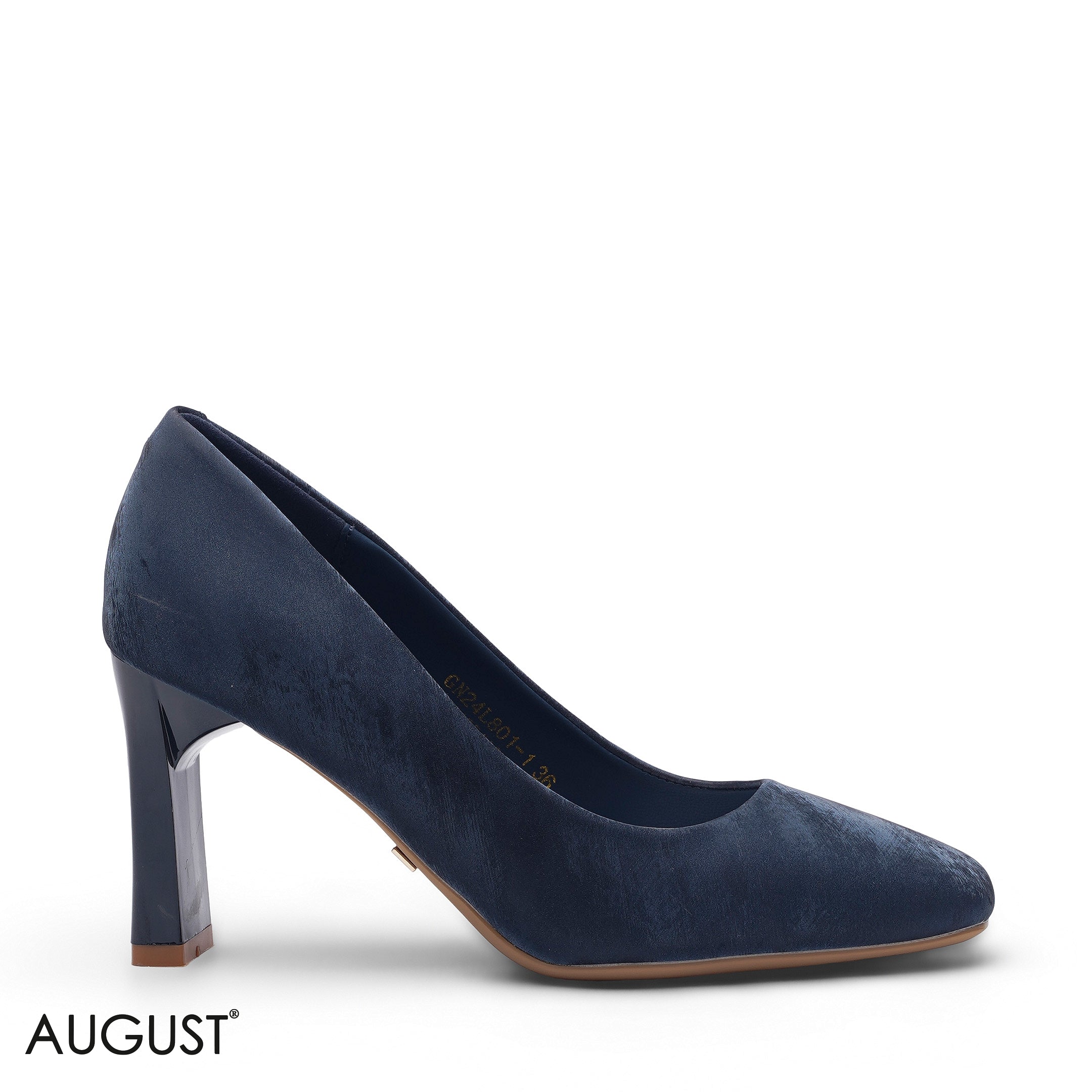 NAVY BLUE LUXURIOUS VELVET PUMP WITH STYLISH BLOCK HEEL