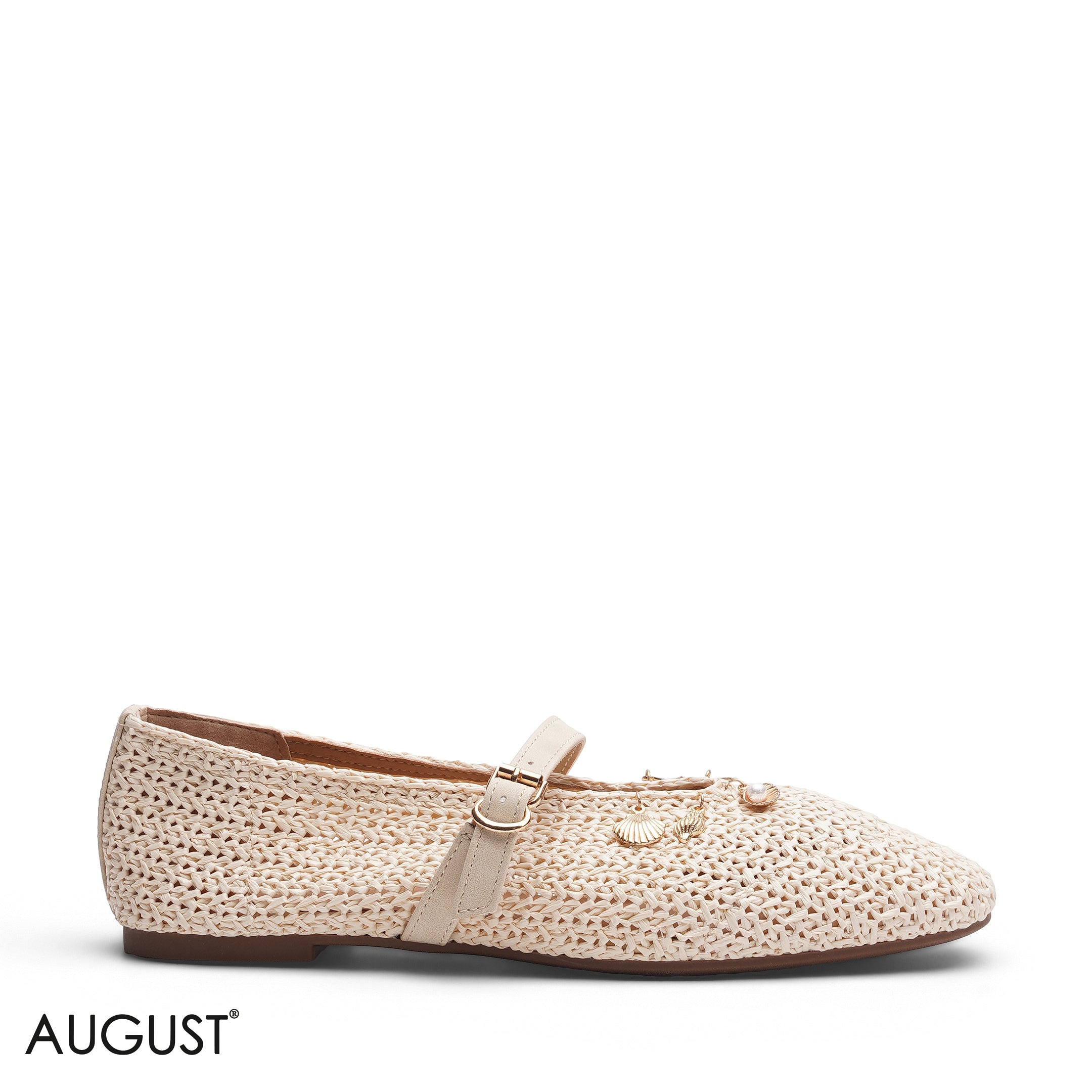 BEIGE WOVEN MESH CHARM FLATS