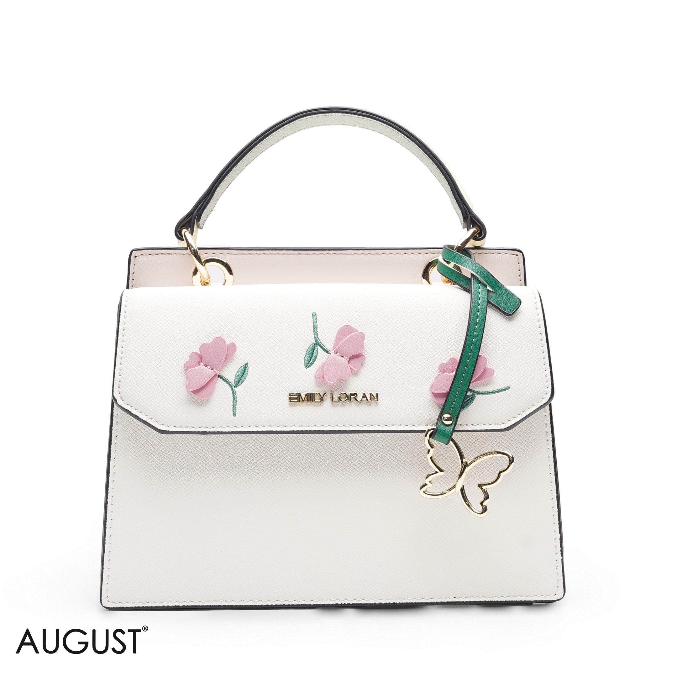 GREEN WHITE BUTTERFLY CHARM BAG - MED