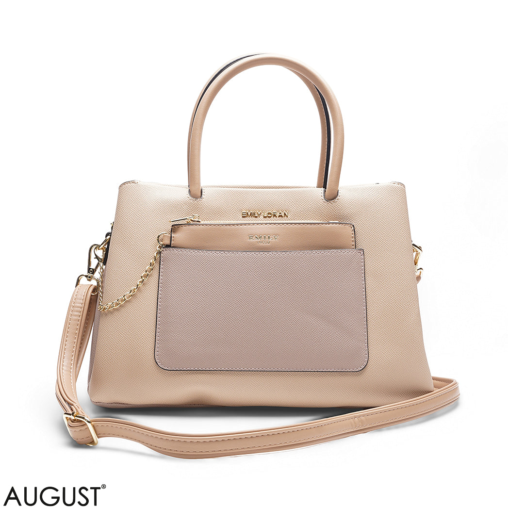 PEACH SOLID BAG WITH FRONT STRAP - MED