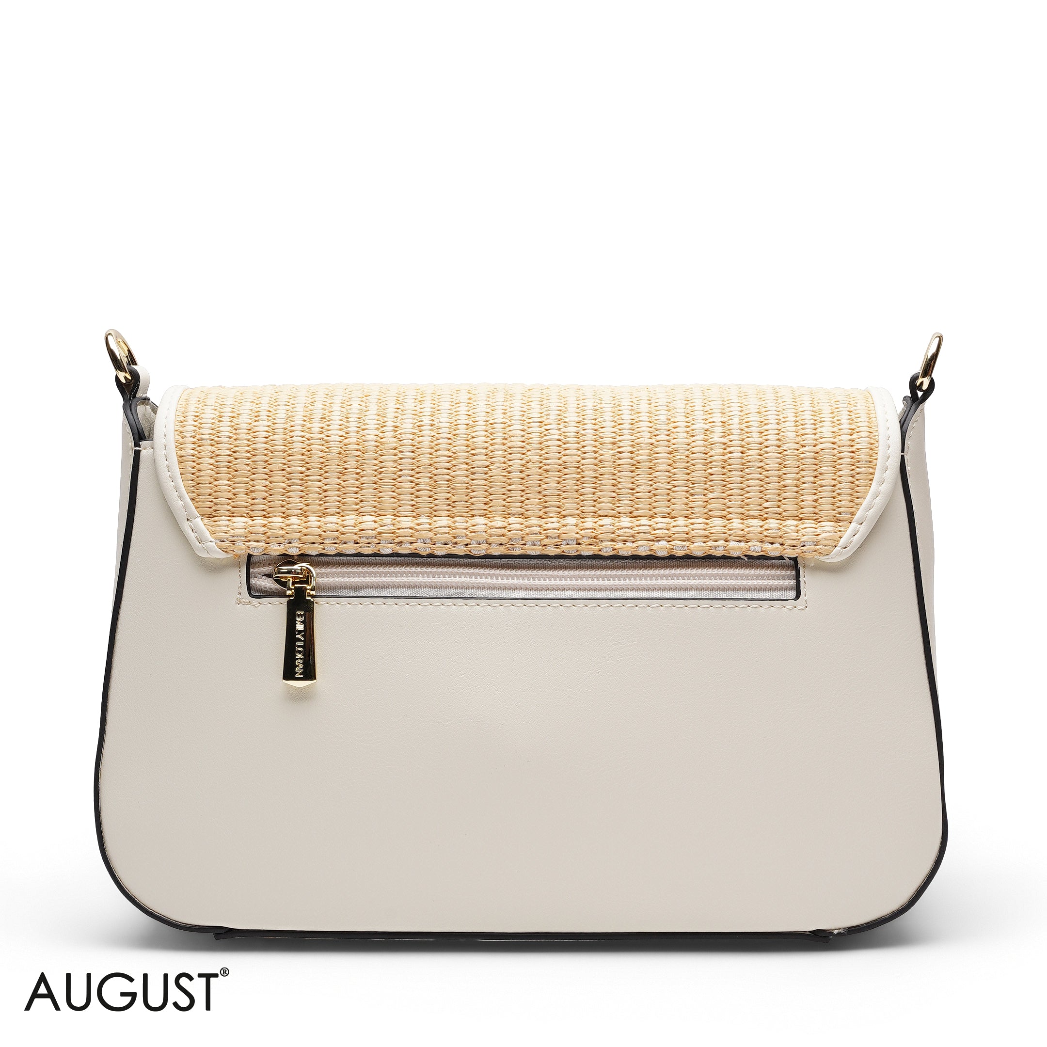 EMBROIDERED STRAW FLAP CROSSBODY BAG