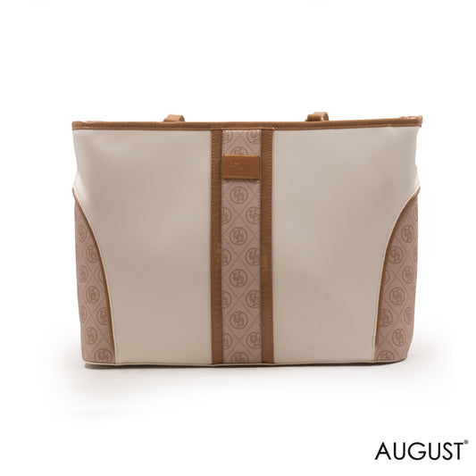 BEIGE LEATHER EMILY LORAN WITH PATTERNED TRIM-LARGE