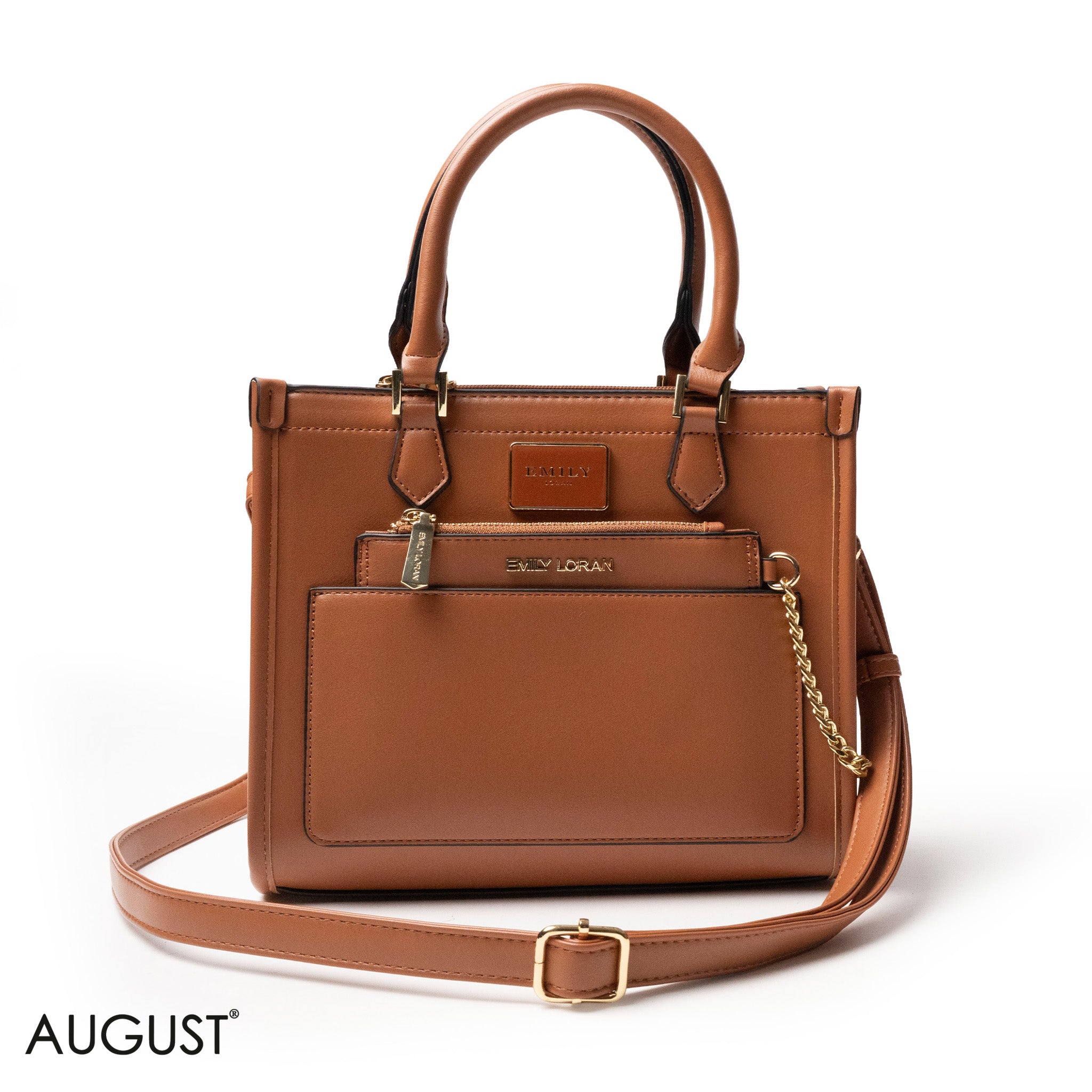 LEATHER HANDBAG WITH MINI WALLET IN STRIPED NAVY PRINT - MED