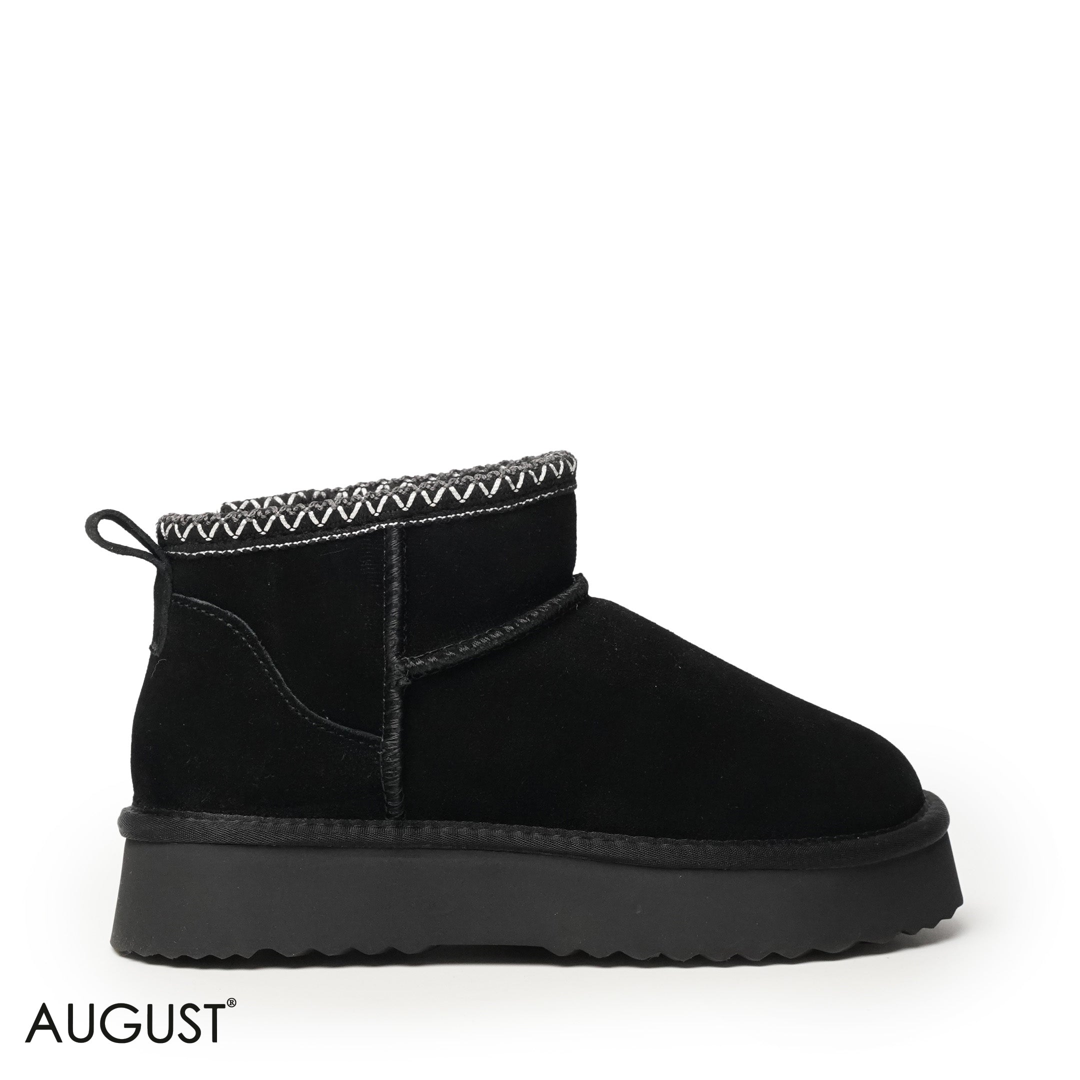BLACK SUEDE LEATHER ANKLE UGGS WITH DETAIL TOUCH
