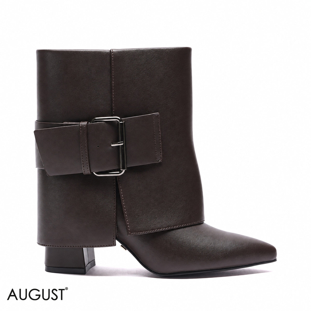 BUCKLED FOLD-OVER BLOCK HEEL BOOTS