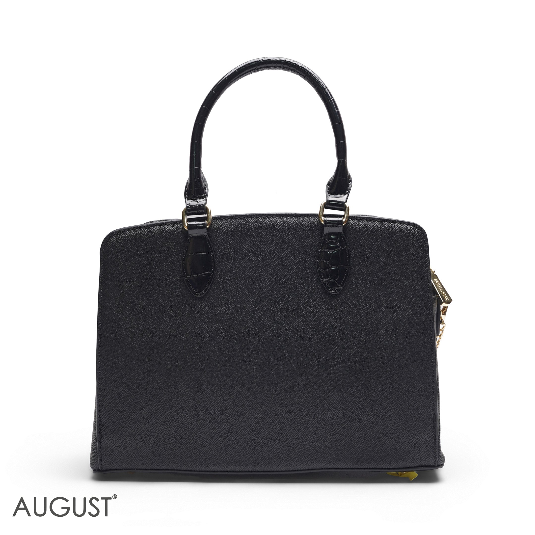 EMILY SOLID BLACK CROCODILE TOTE BAG WITH MINI POUCH - MED