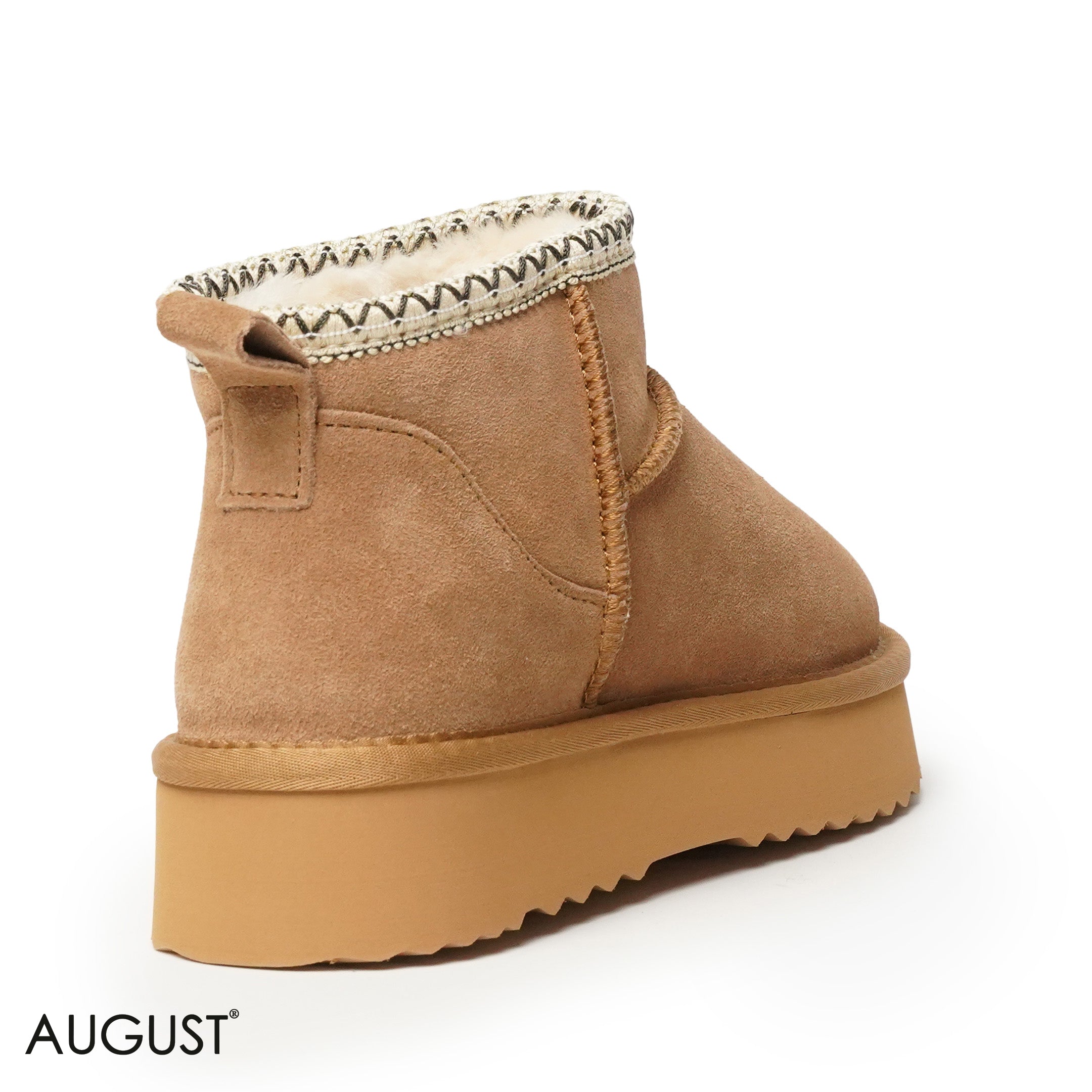 CHESTNUT SUEDE LEATHER ANKLE UGGS WITH DETAIL TOUCH