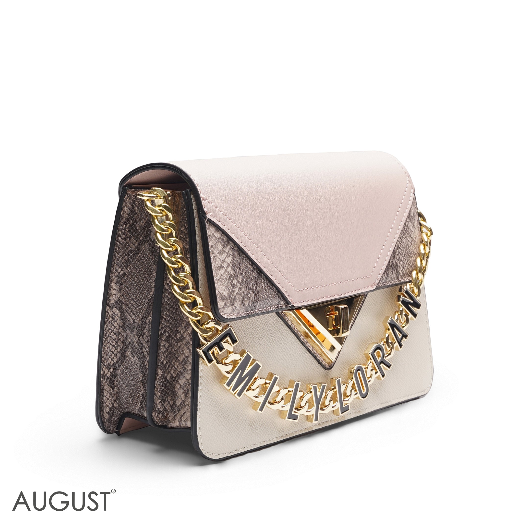 EMILY LORAN PINK & SNAKESKIN ENVELOPE BAG - MED