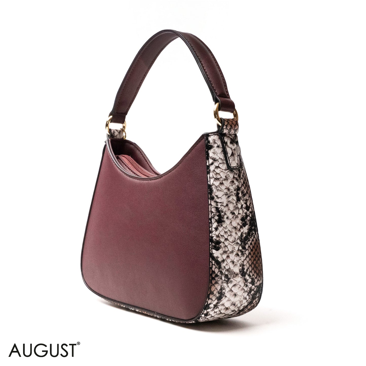 MAROON LEATHER HANDBAG WITH METAL CHAIN -SMALL