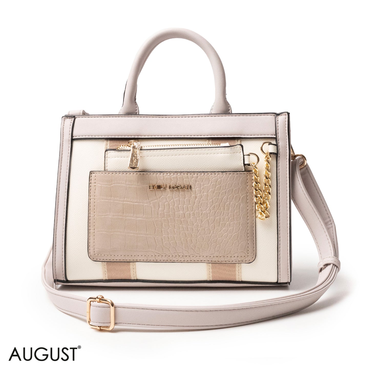 EMILY LORAN HANDBAG WITH FABRIC ACCENTS - MED