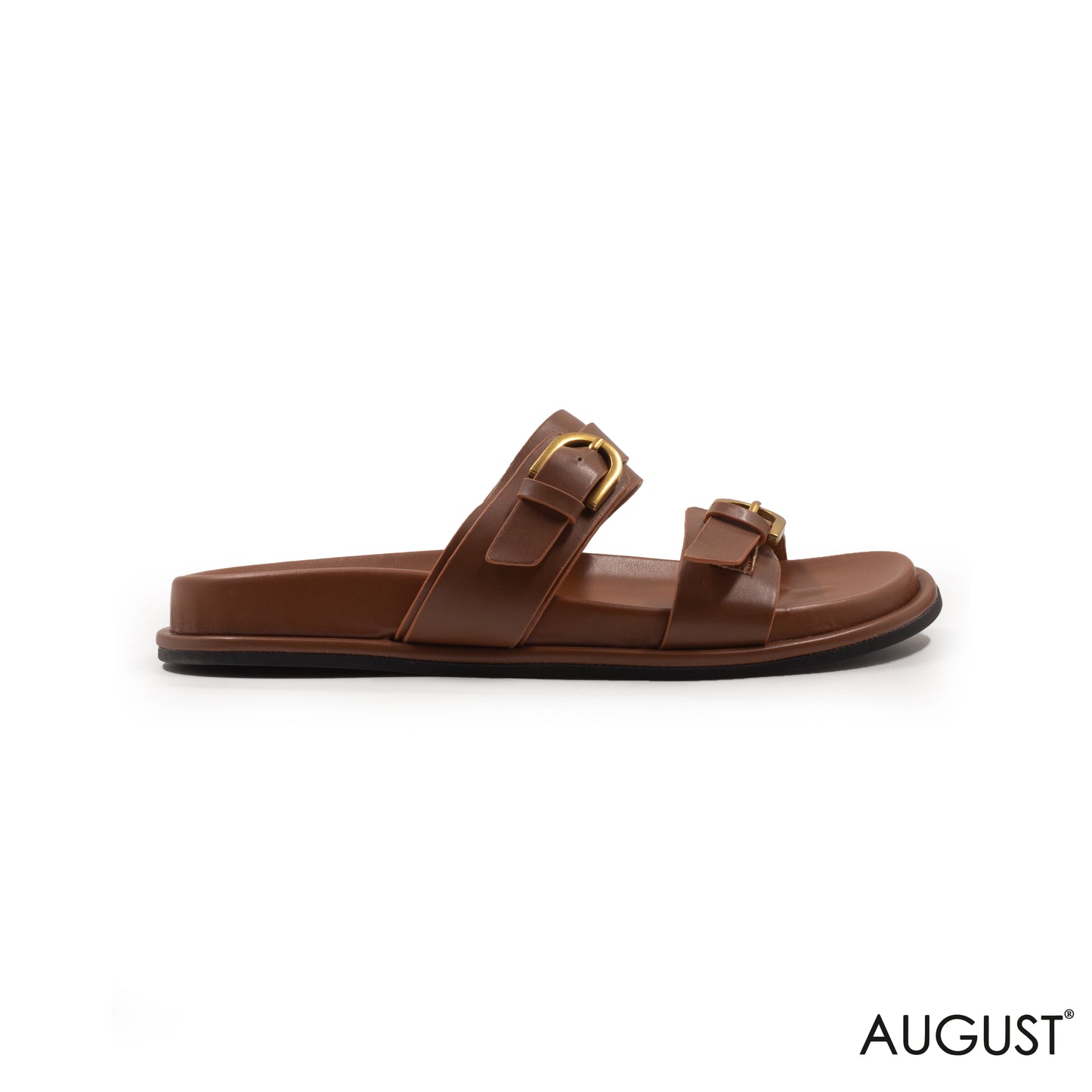 BROWN FLAT SLIPPER WITH LEATHER STRAPS