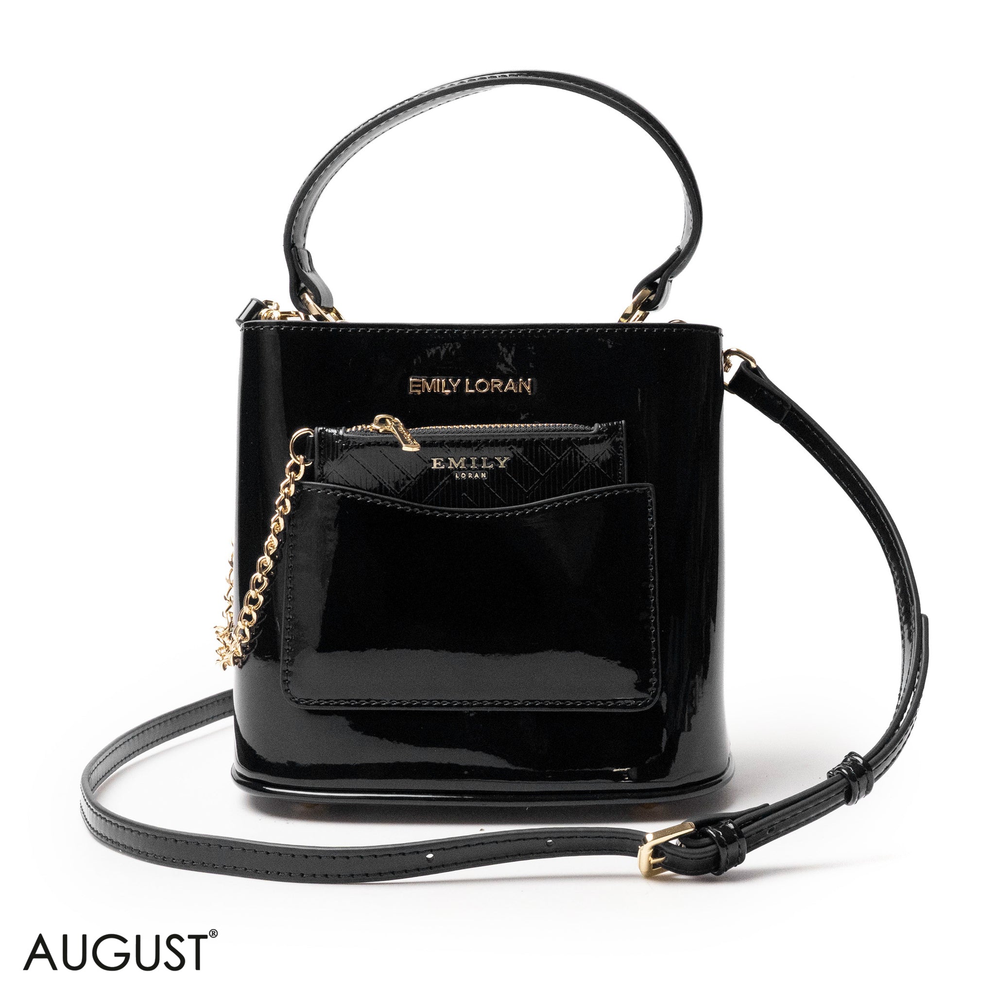 GLOSSY LEATHER HANDBAG WITH METAL CHAIN,MINI WALLET -SMALL