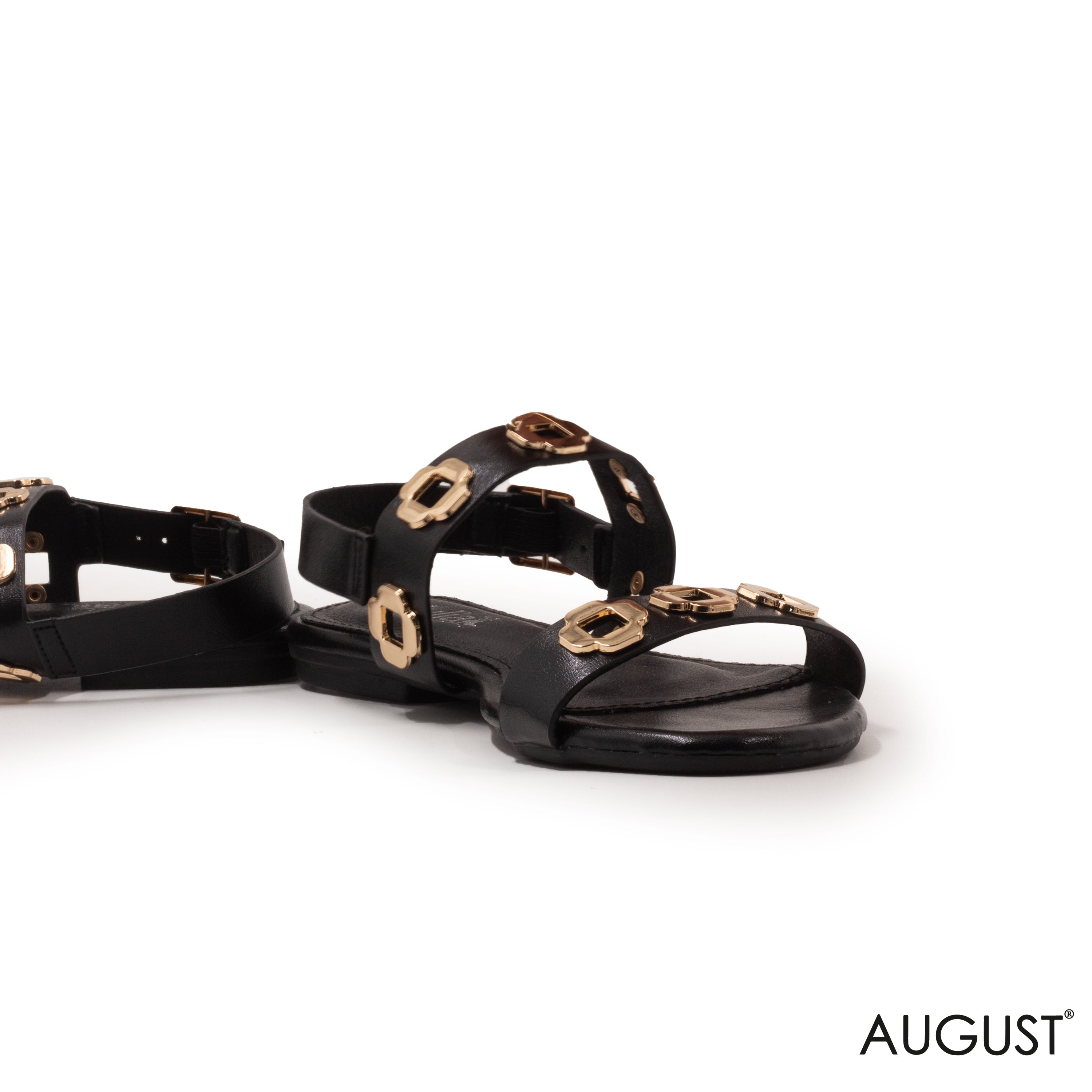 BLACK GOLD ORNAMENT SLINGBACK SANDALS