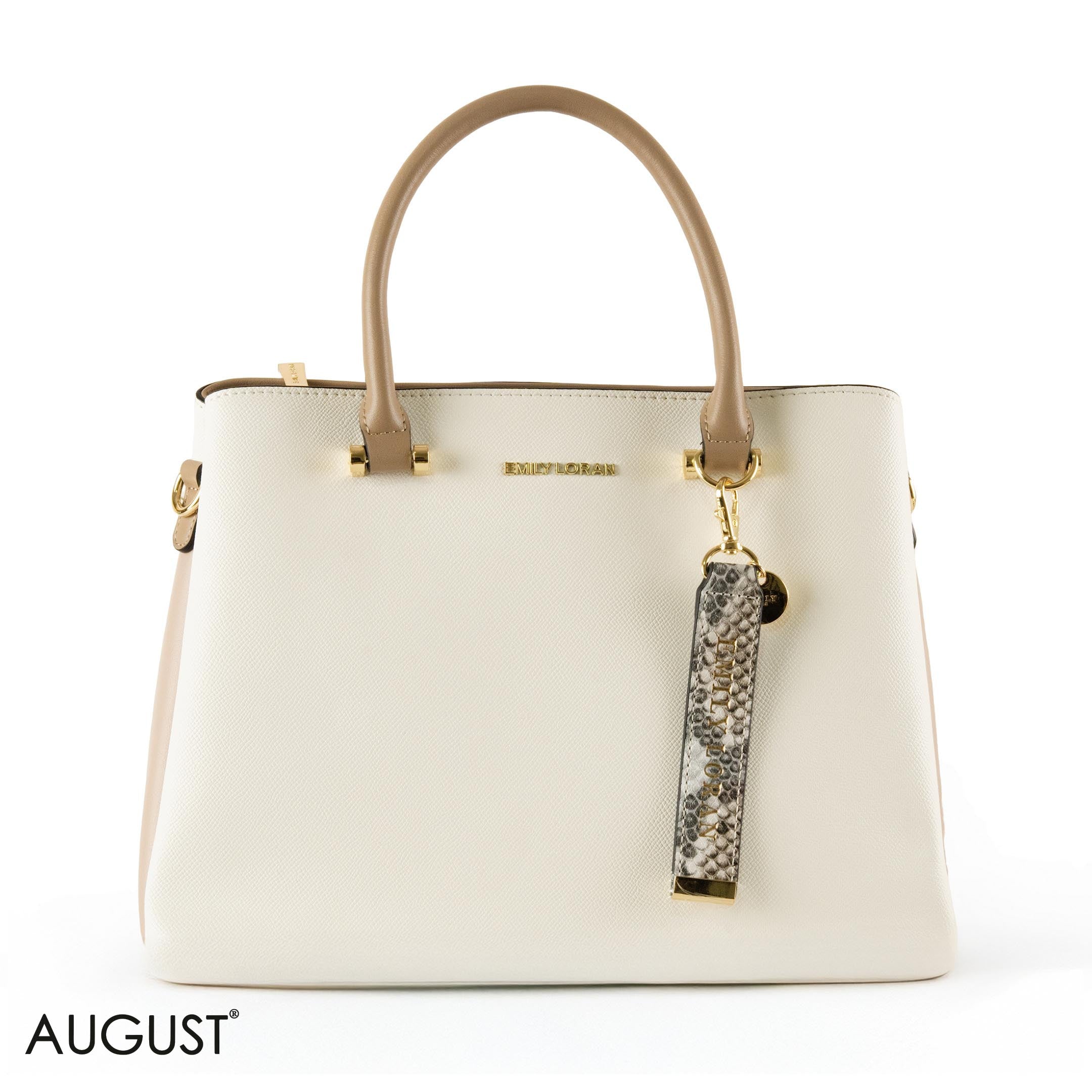 WHITE SMOOTH LEATHER HANDBAG WITH SNAKE ACCENTS - LARGE