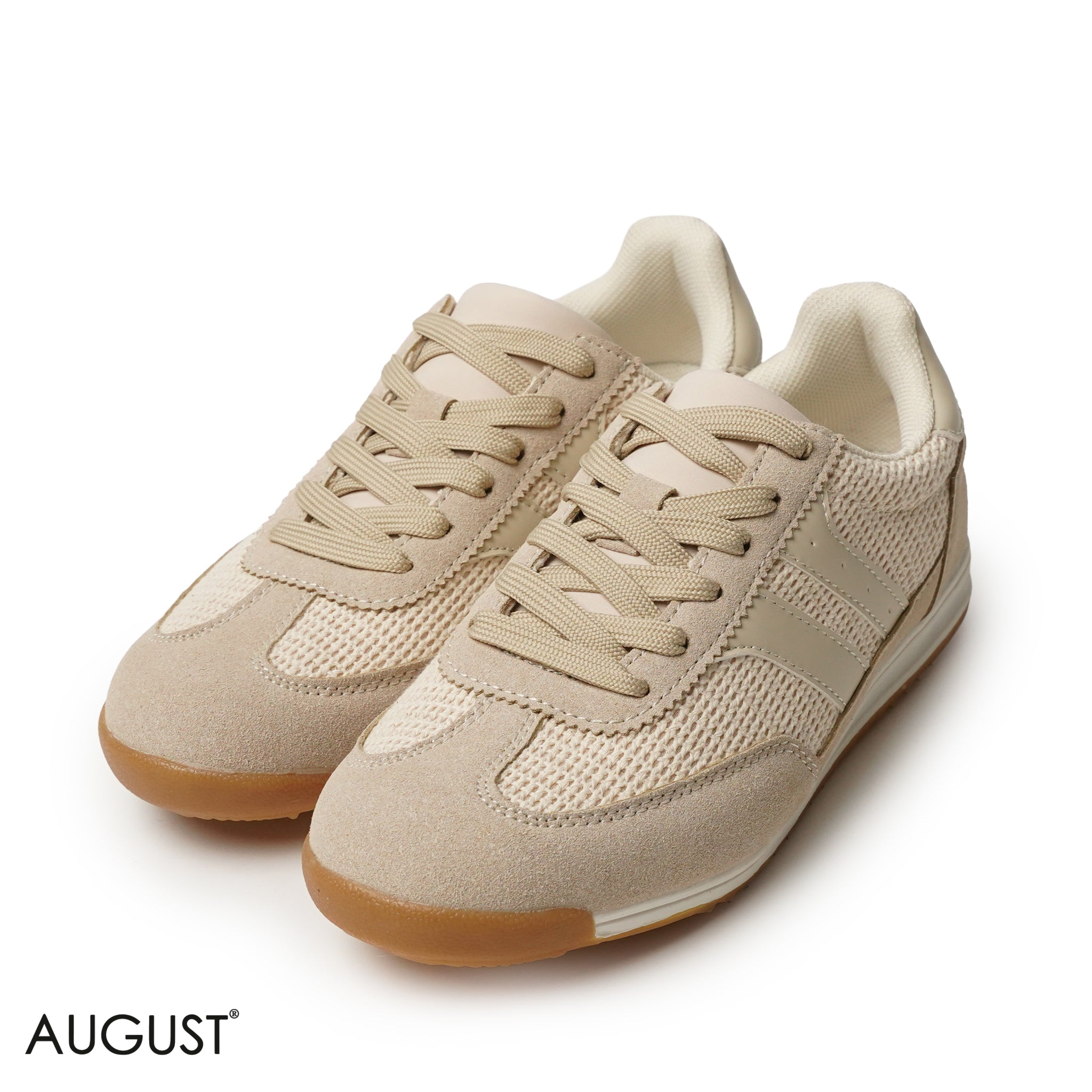 BEIGE SUEDE LEATHER SNEAKERS WITH MESH ACCENTS
