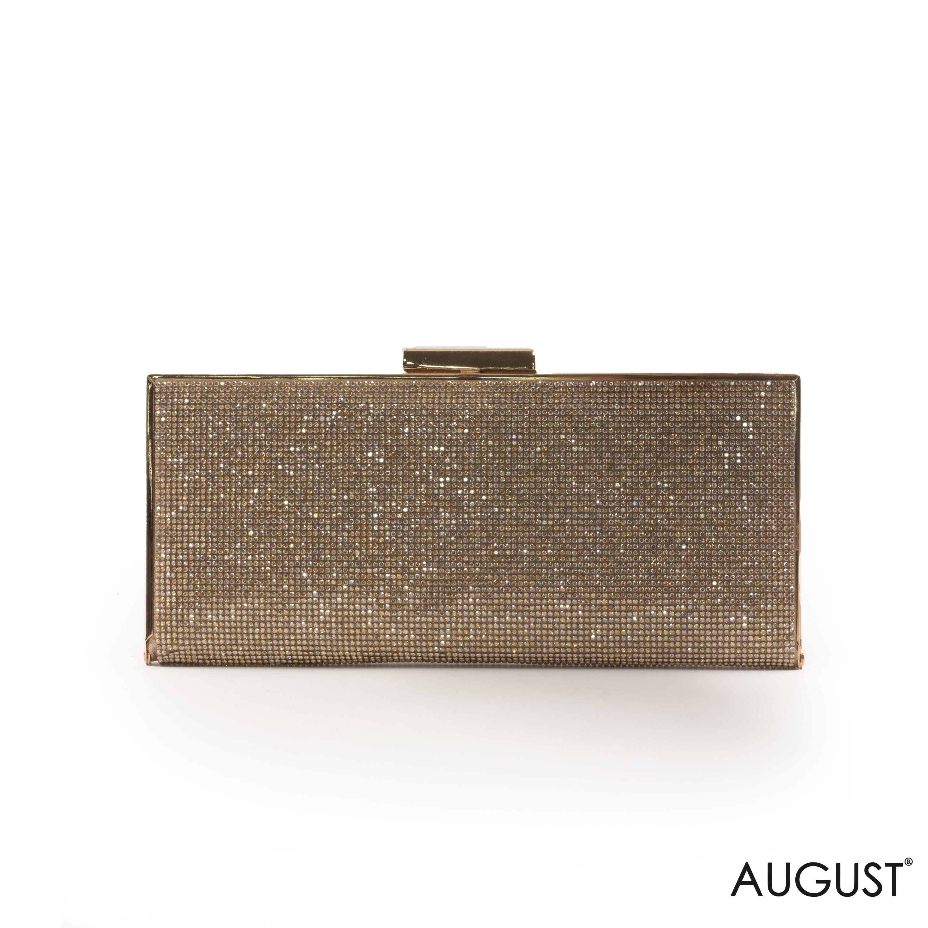 SPARKLY BEADED GOLD-TONED RECTANGULAR EVENING CLUTCH