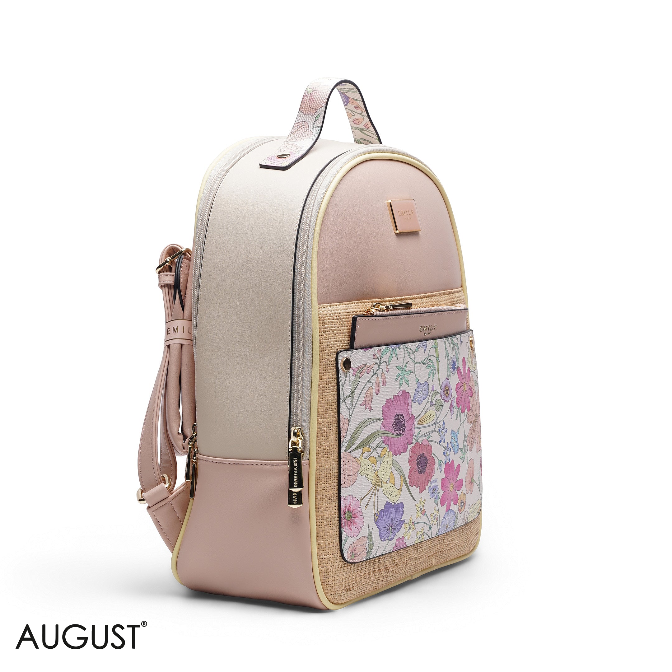 STRAW FLORAL MULTI COLOR BACKPACK BAG - LARGE