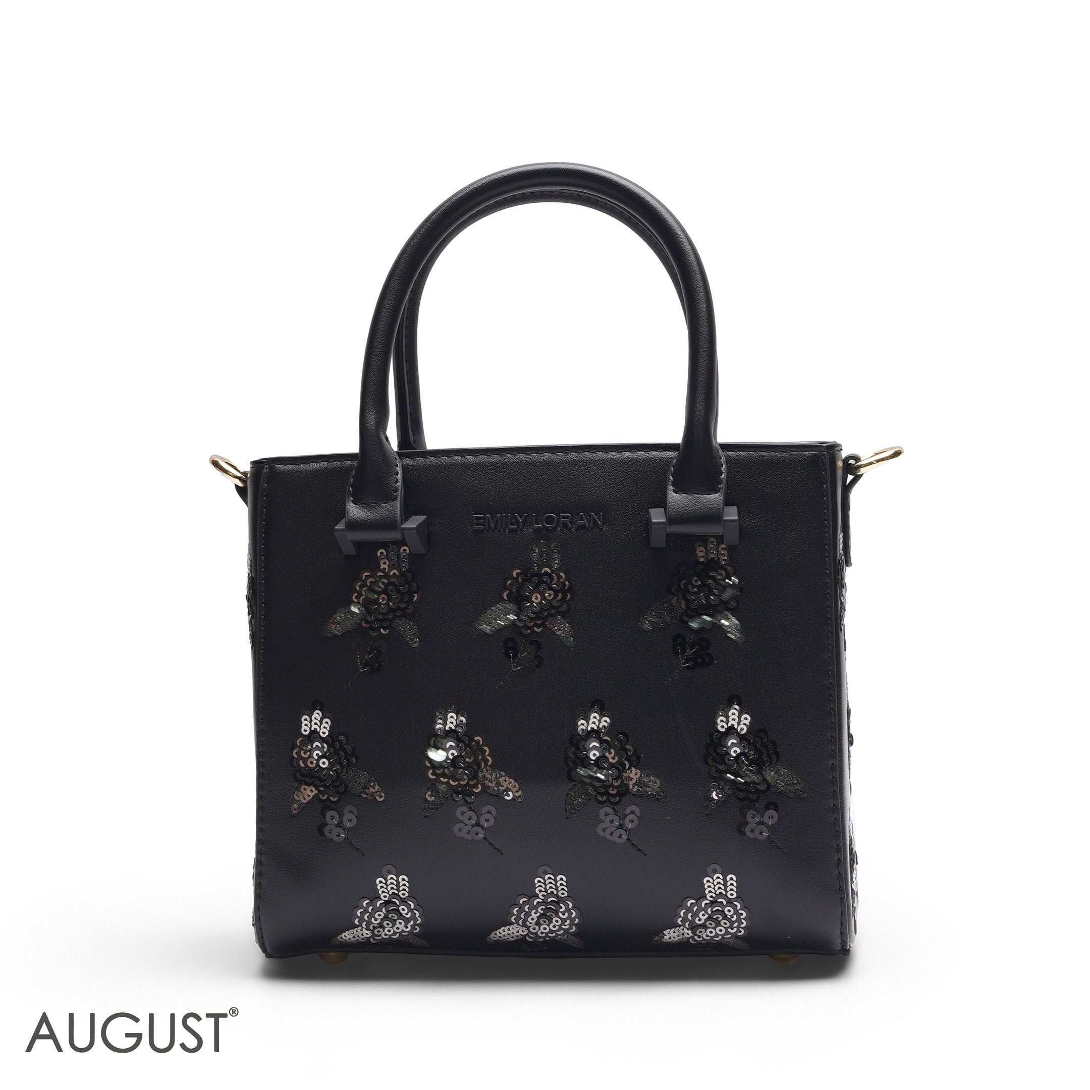 BLACK SEQUIN FLORAL TOTE BAG - SMALL