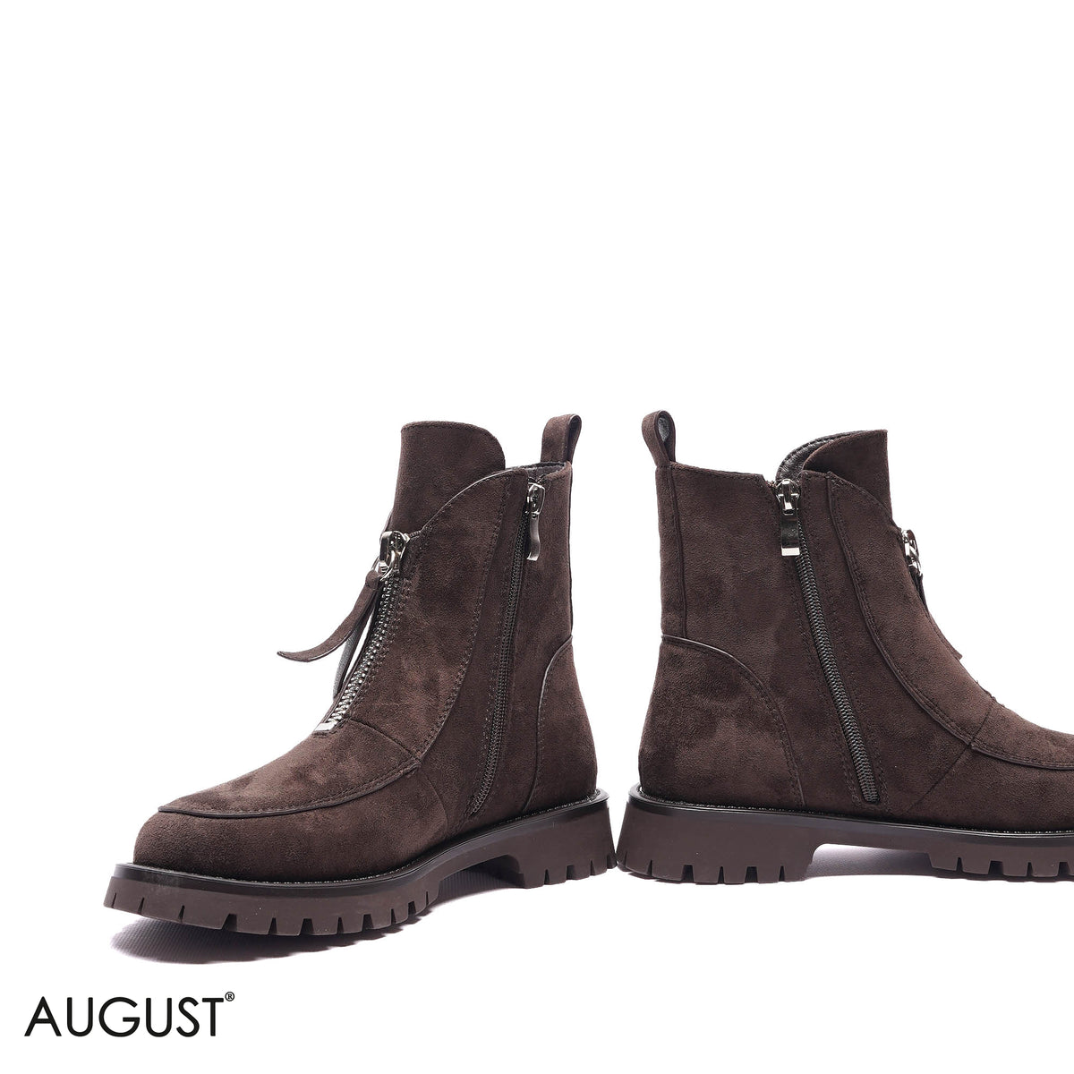 FRONT-ZIP LUG-SOLE SUEDE BOOTS