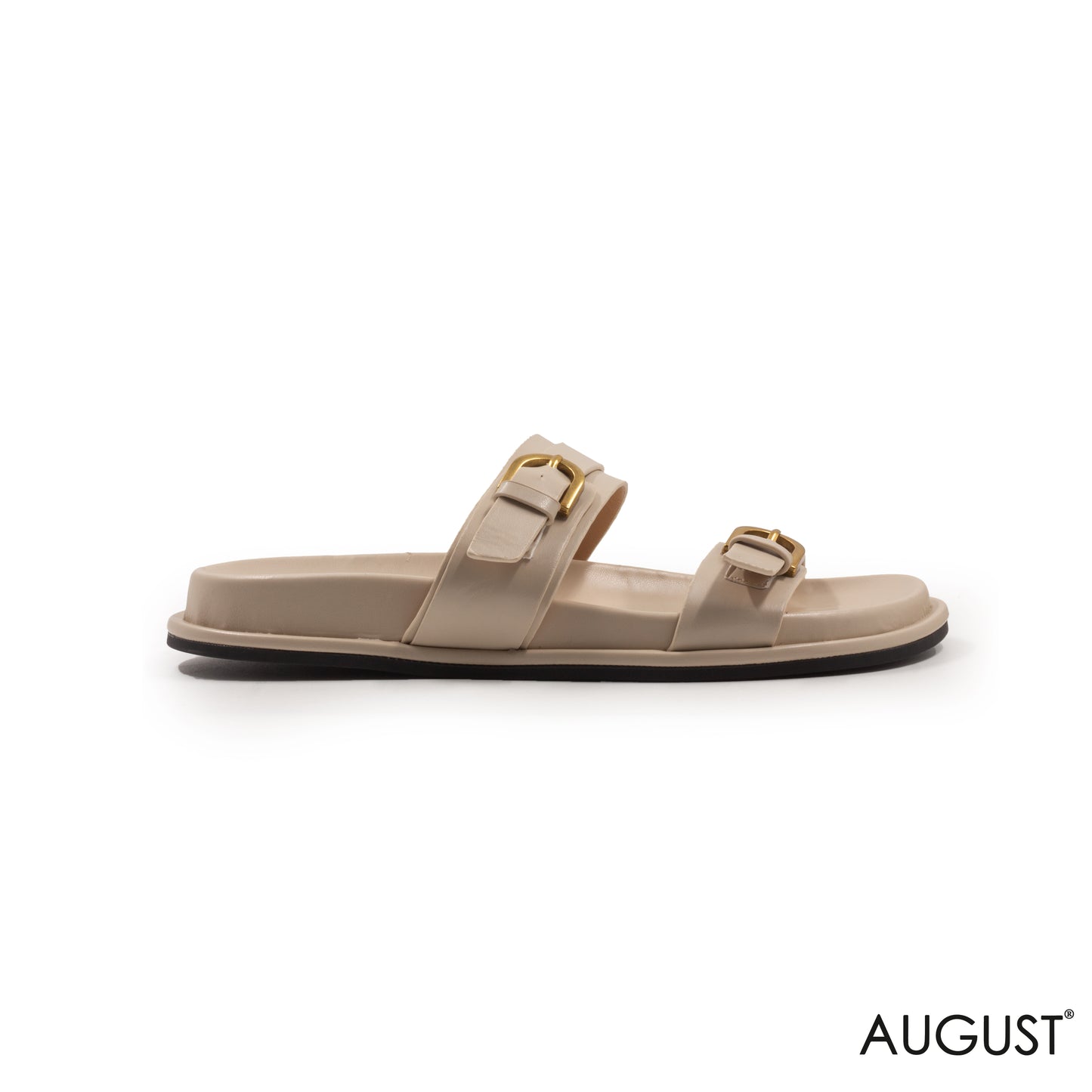 BEIGE FLAT SLIPPER WITH LEATHER STRAPS