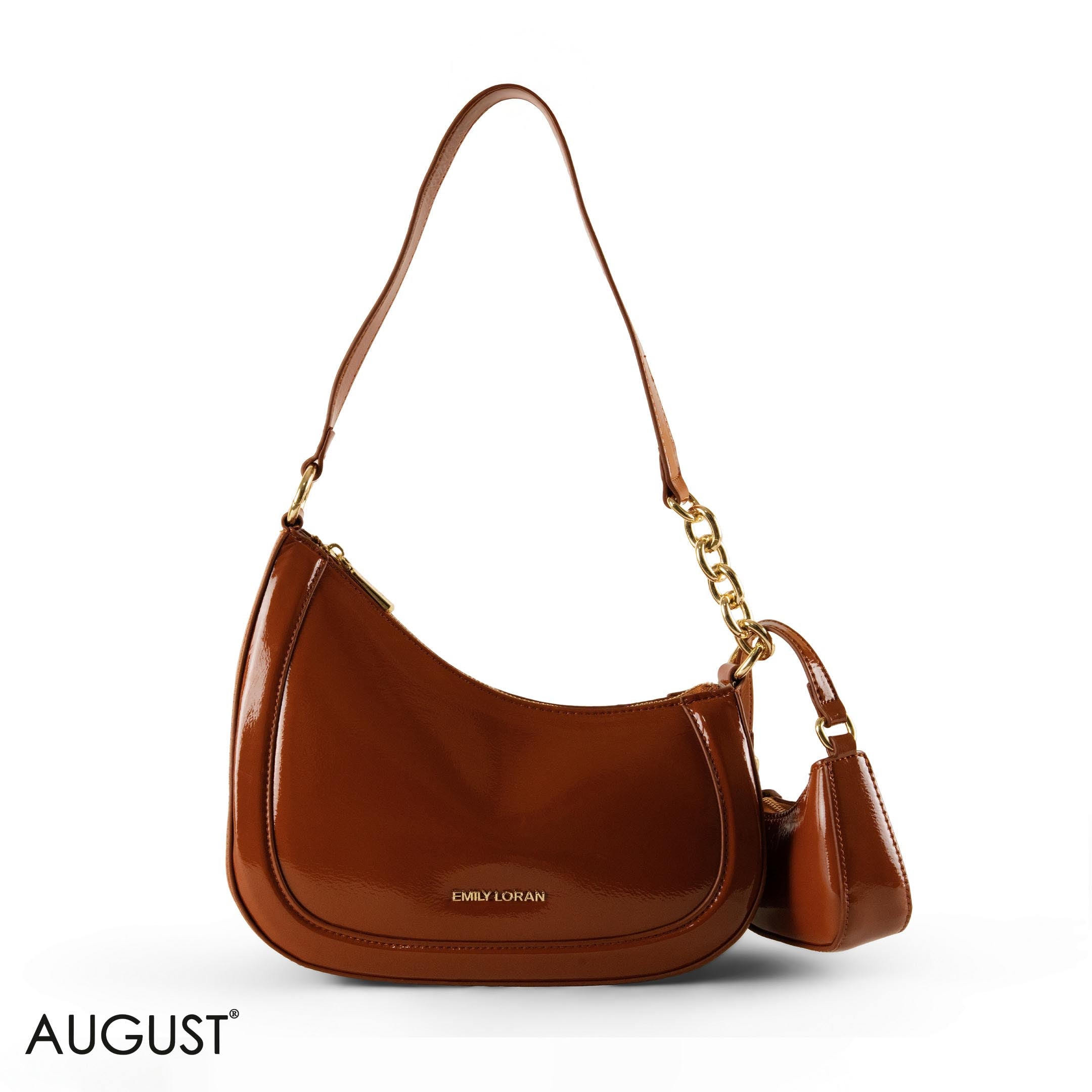 MODERN GLOSSY LEATHER SHOULDER BAG WITH MINI WALLET - SMALL