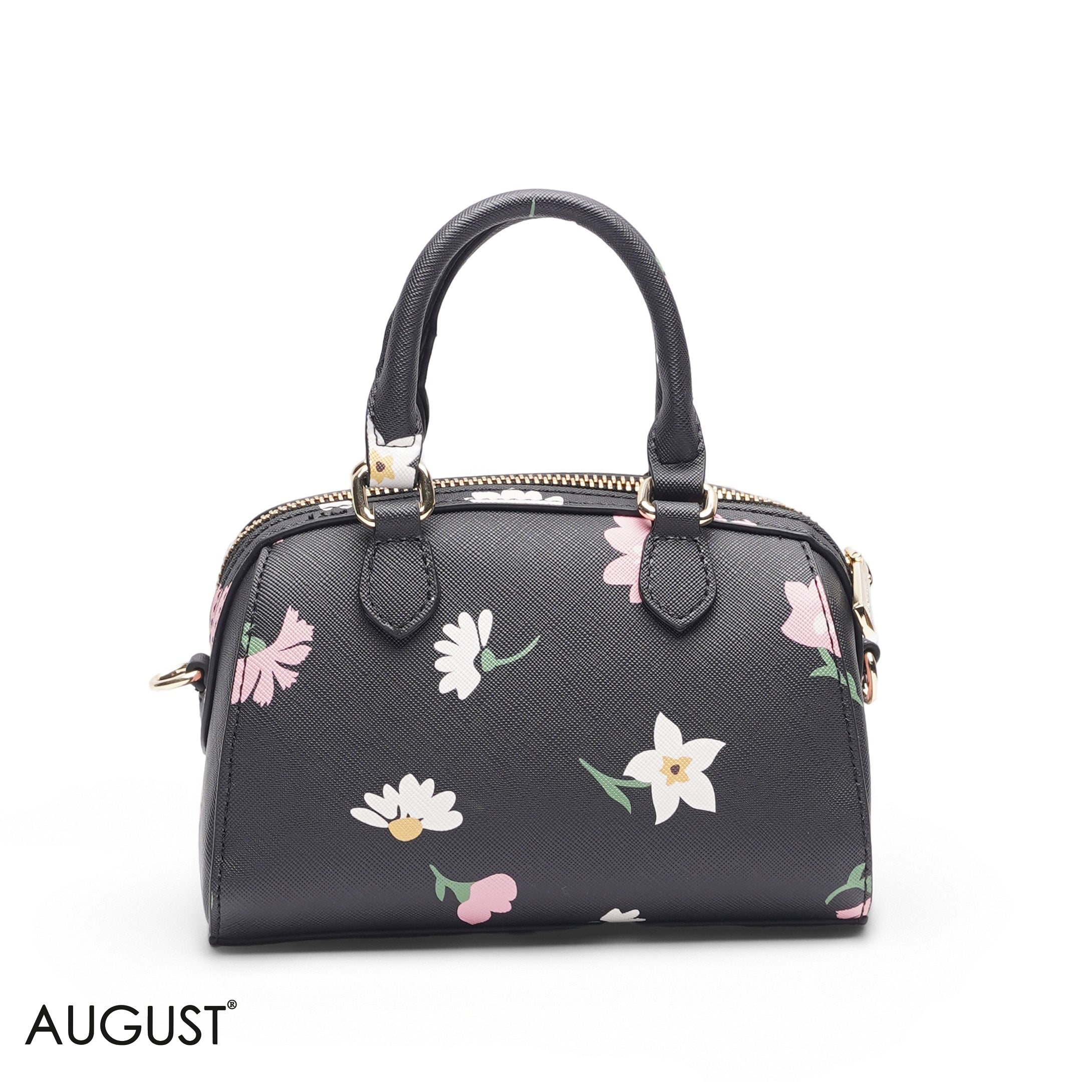 MINI BLACK FLORAL BAG WITH FRONT POUCH & GOLD CHAIN