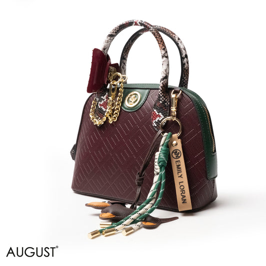 EMILY LORAN EMBOSSED LEATHER HANDBAG WITH ACCESSORIES - MED