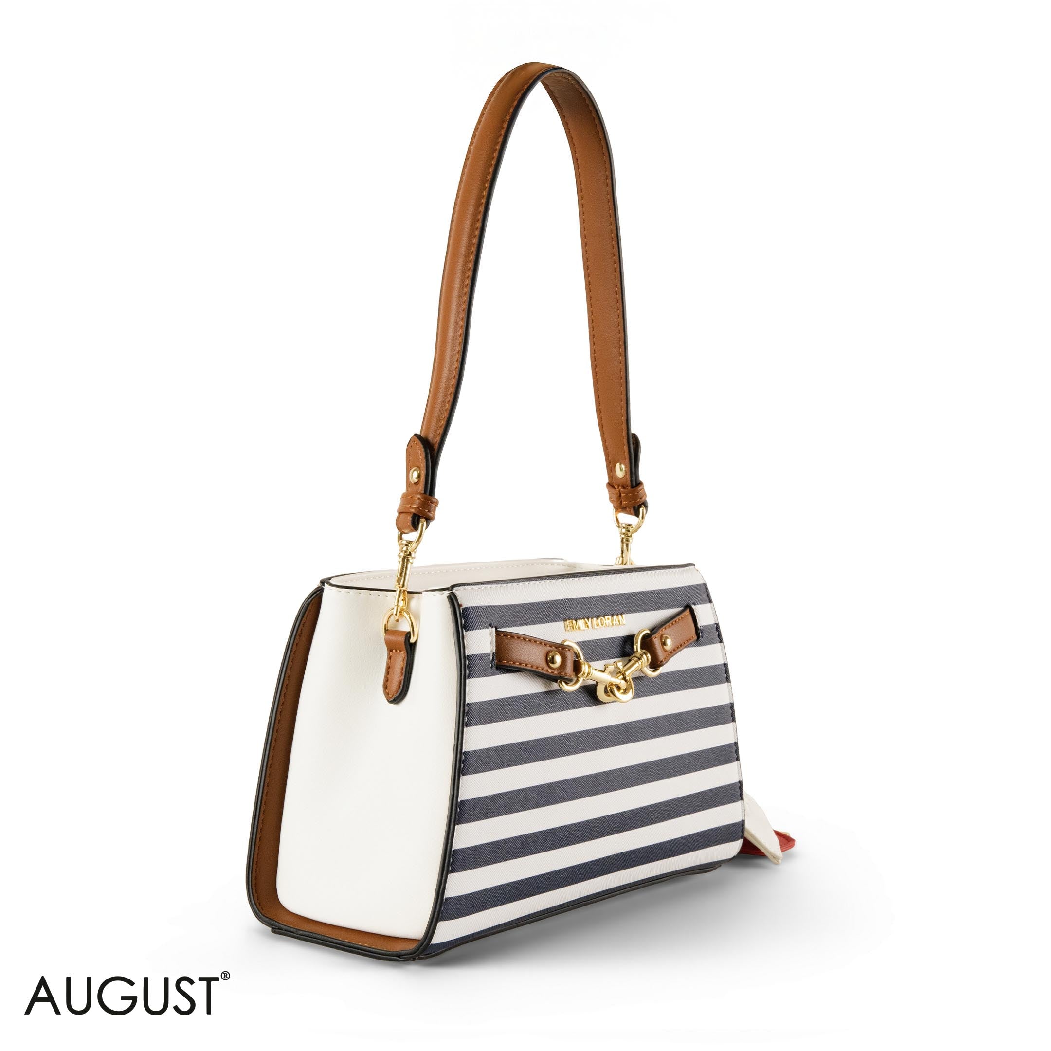 STRIPPED NAVY LEATHER SHOULDER BAG WITH ACCESSORIES- SMALL