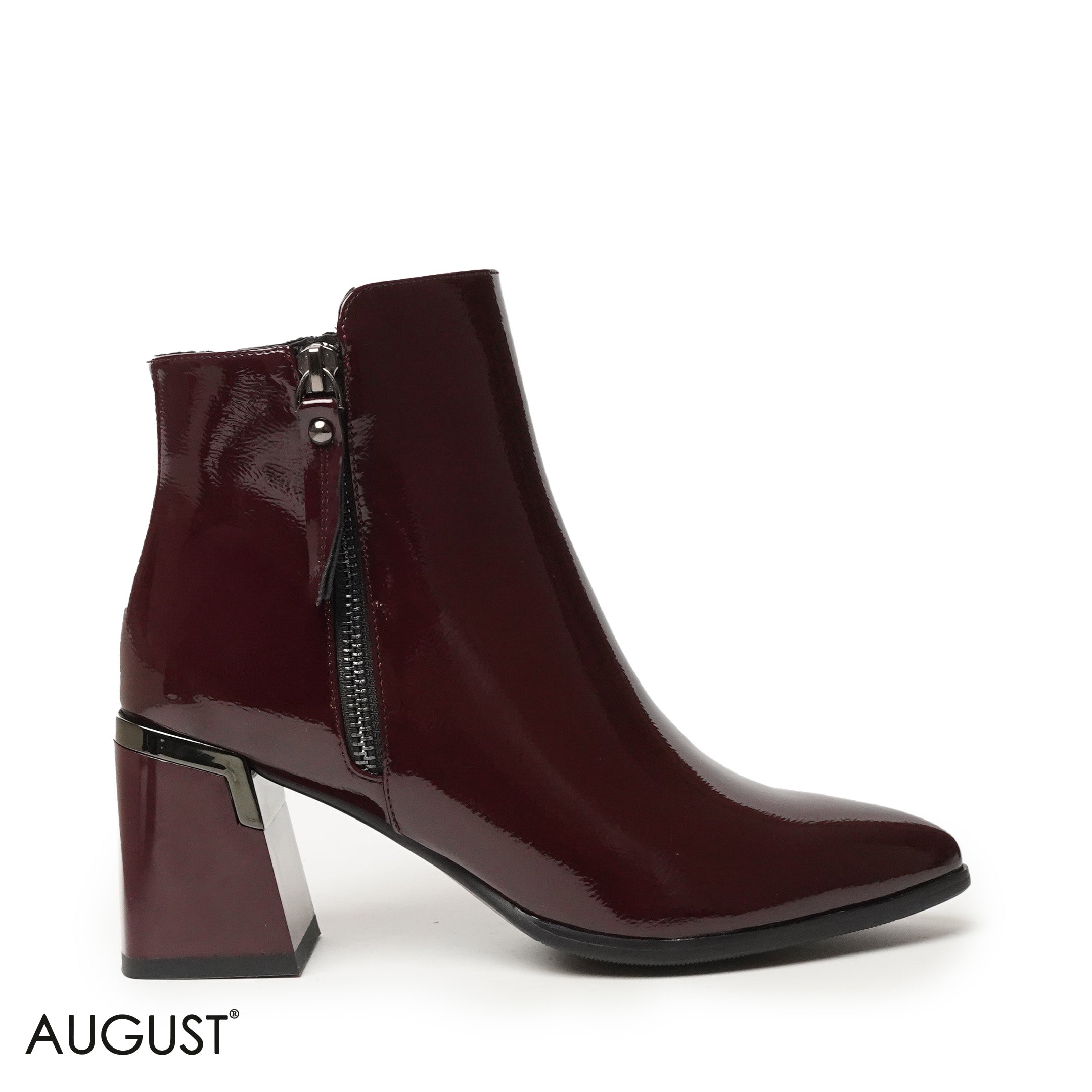 GLOSSY LEATHER HEELED BOOTS WITH SIDE ZIPPER