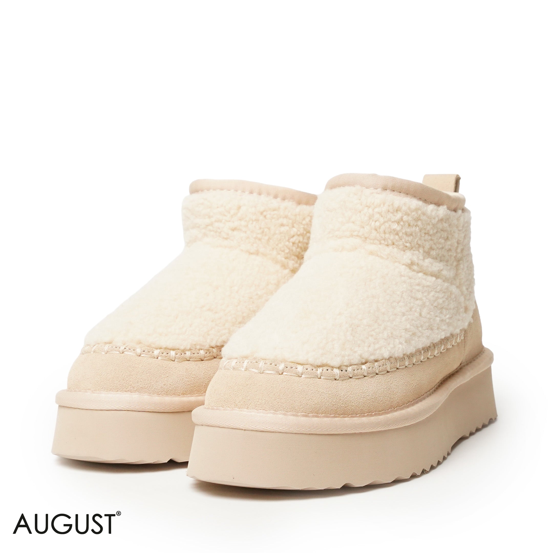 CREAM SUEDE LEATHER UGGS WITH FUR TOUCH