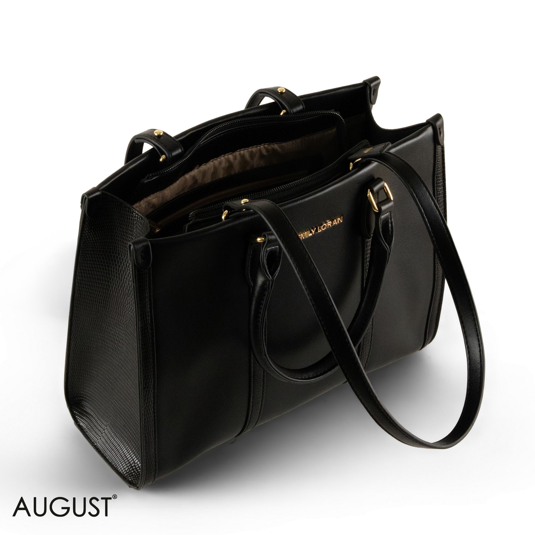 BLACK EMILY LORAN HANDBAG WITH BLACK LEATHER TRIM -MED