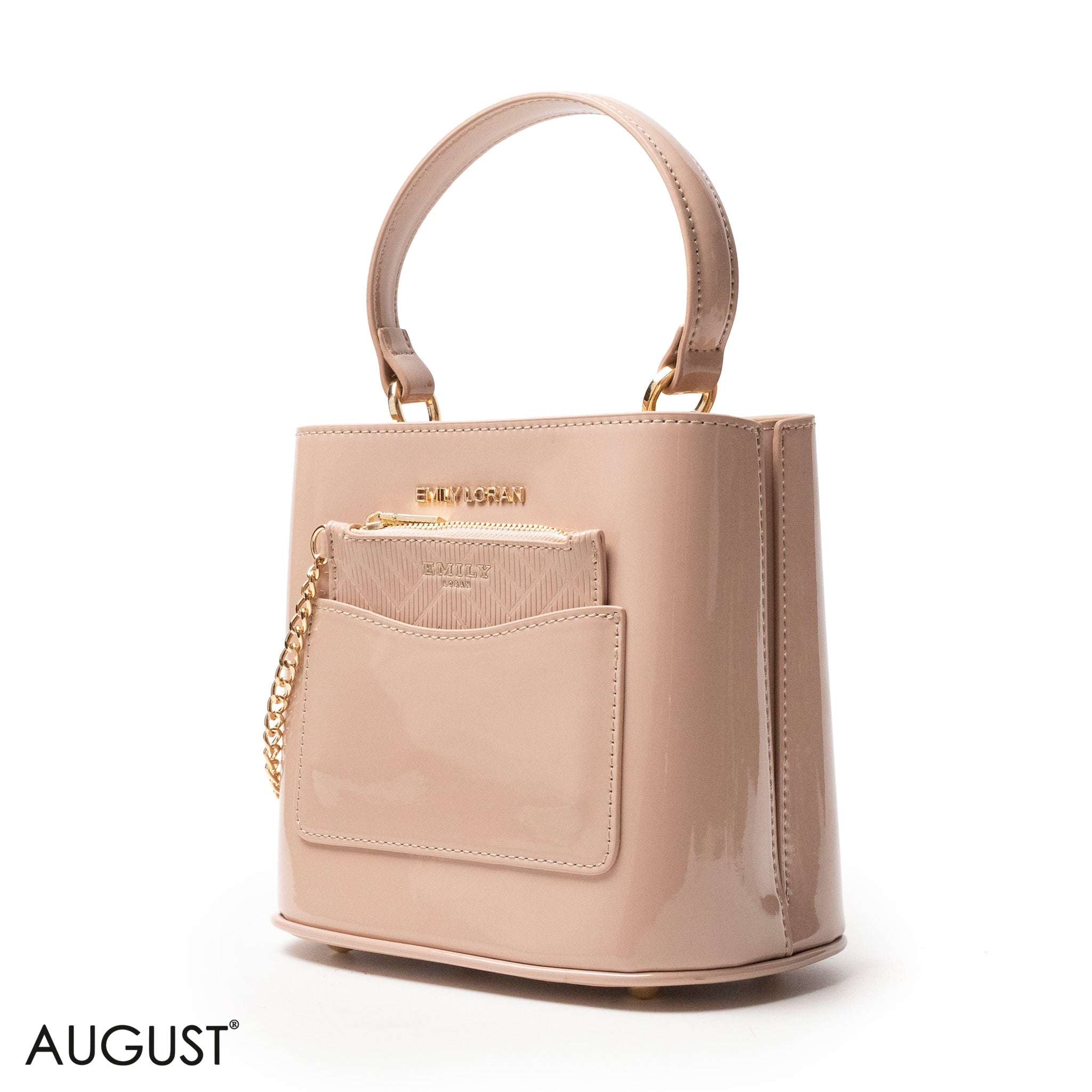 GLOSSY LEATHER HANDBAG WITH METAL CHAIN,MINI WALLET -SMALL