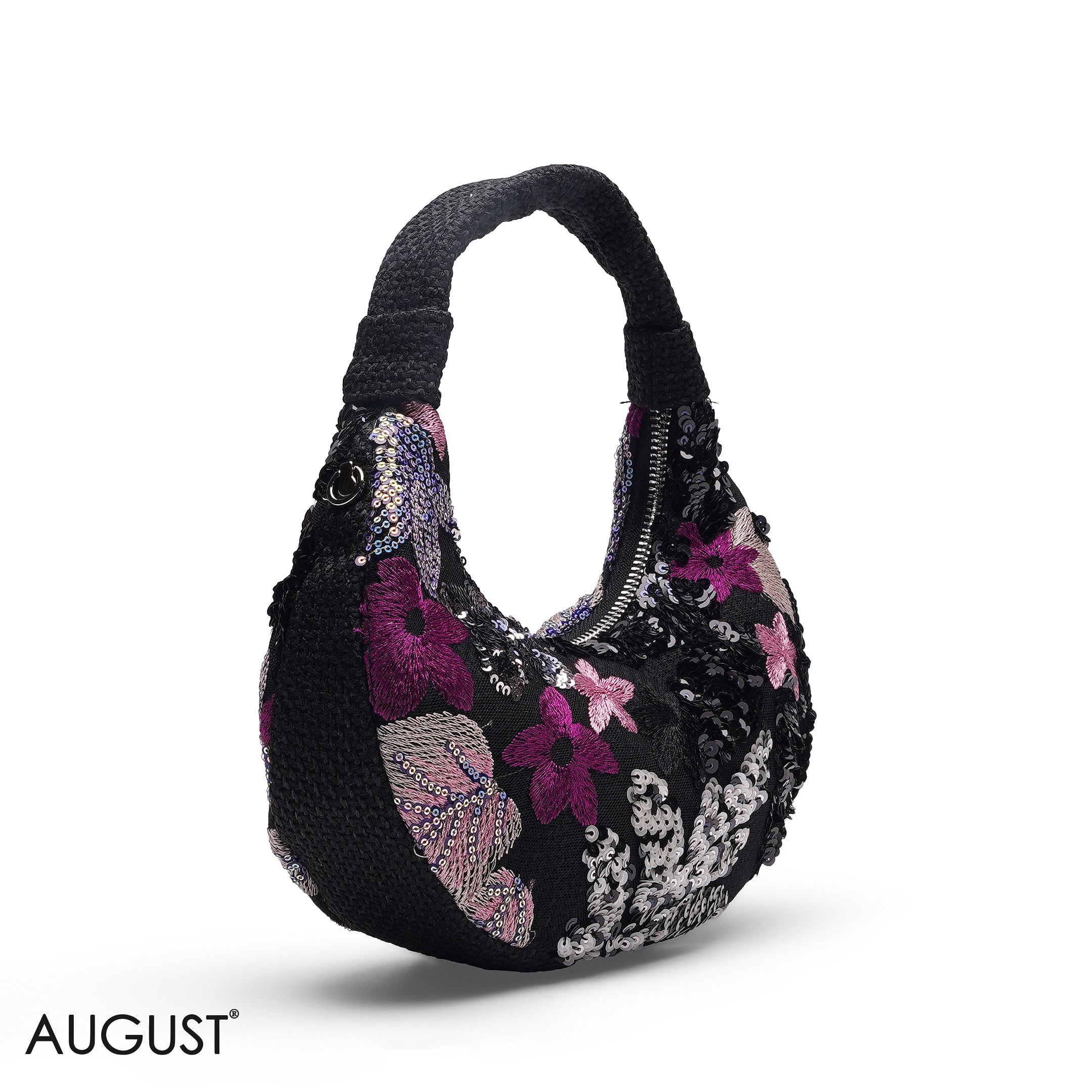 FLORAL SEQUIN HOBO CROSSBODY BAG