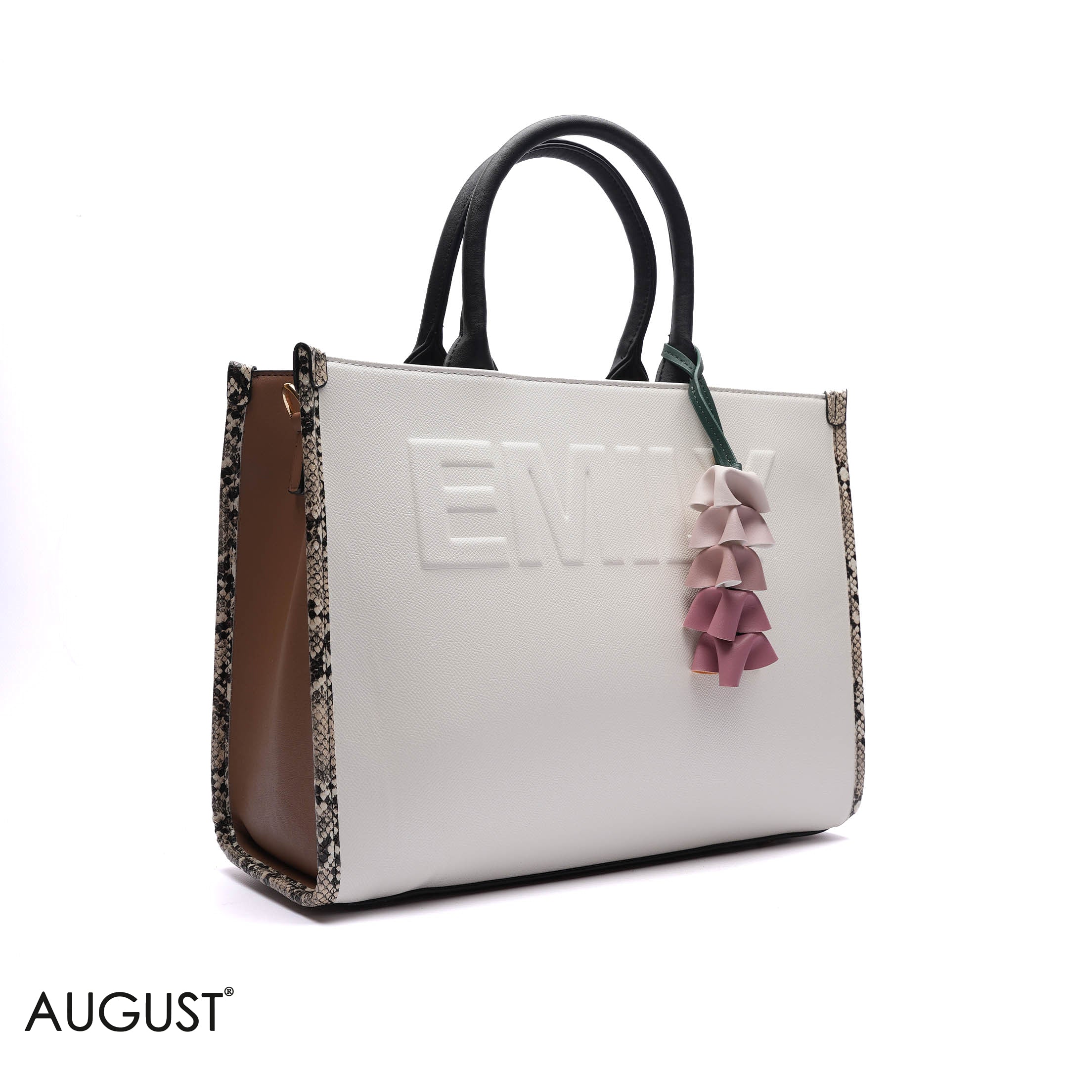 EMBOSSED LOGO TOTE BAG WITH TASSEL CHARM - LARGE