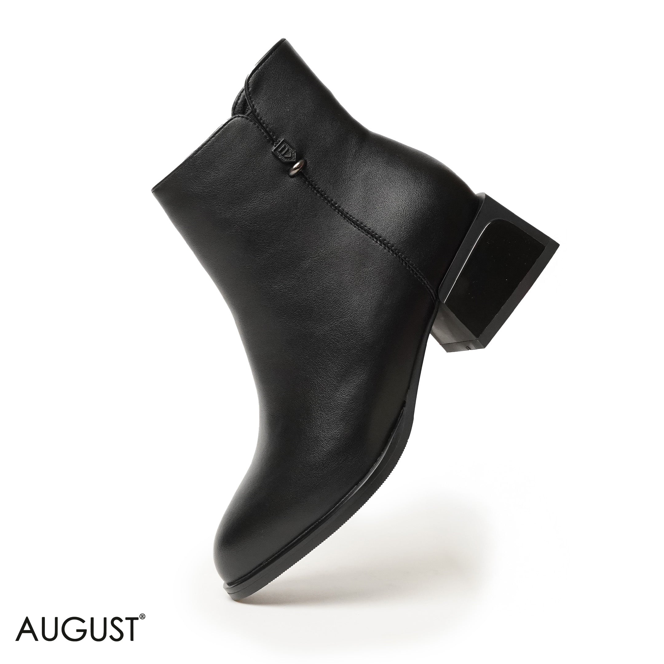 BLACK SMOOTH LEATHER ANKLE BOOTS WITH SIDE ZIPPER