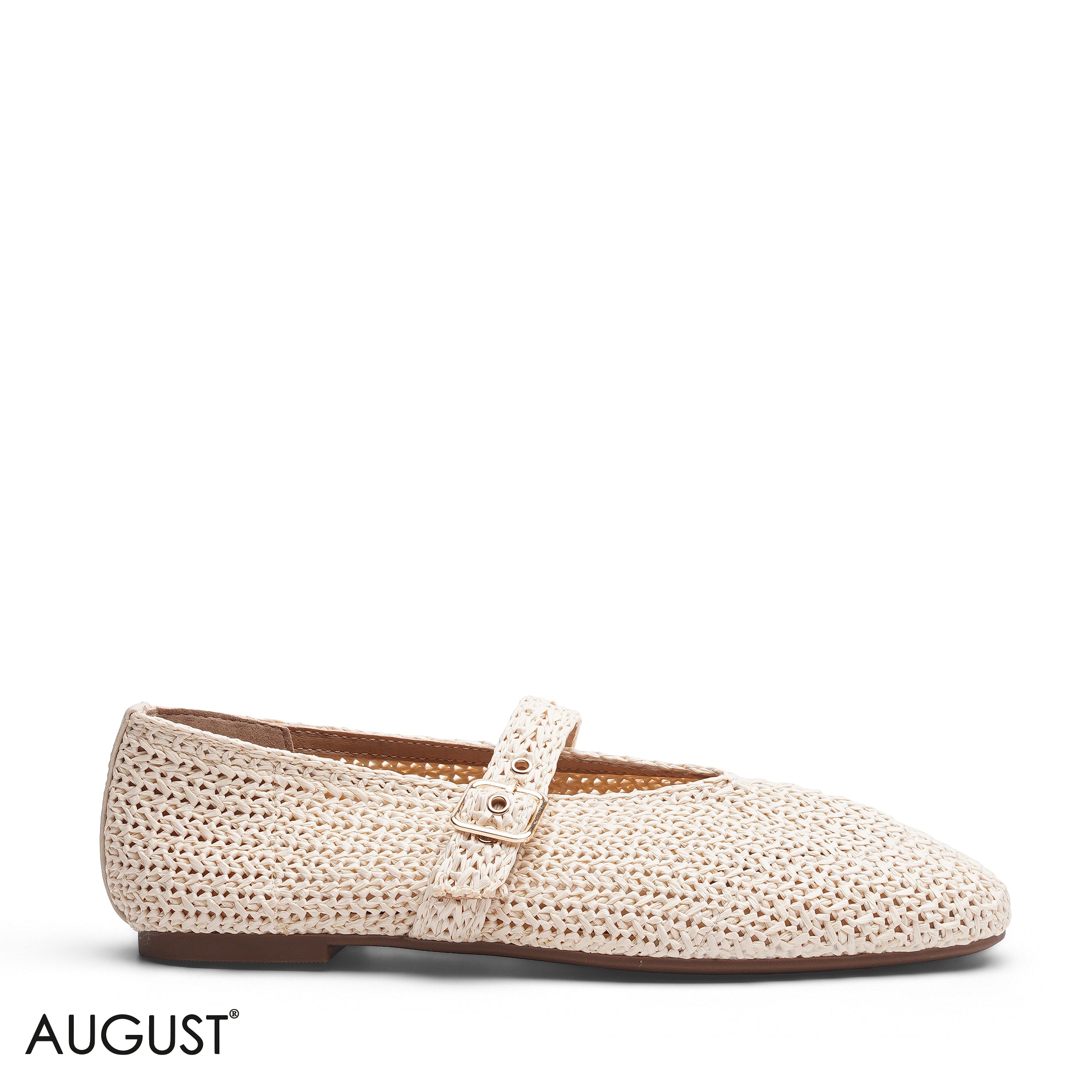 BEIGE WOVEN MESH MARY JANE FLATS